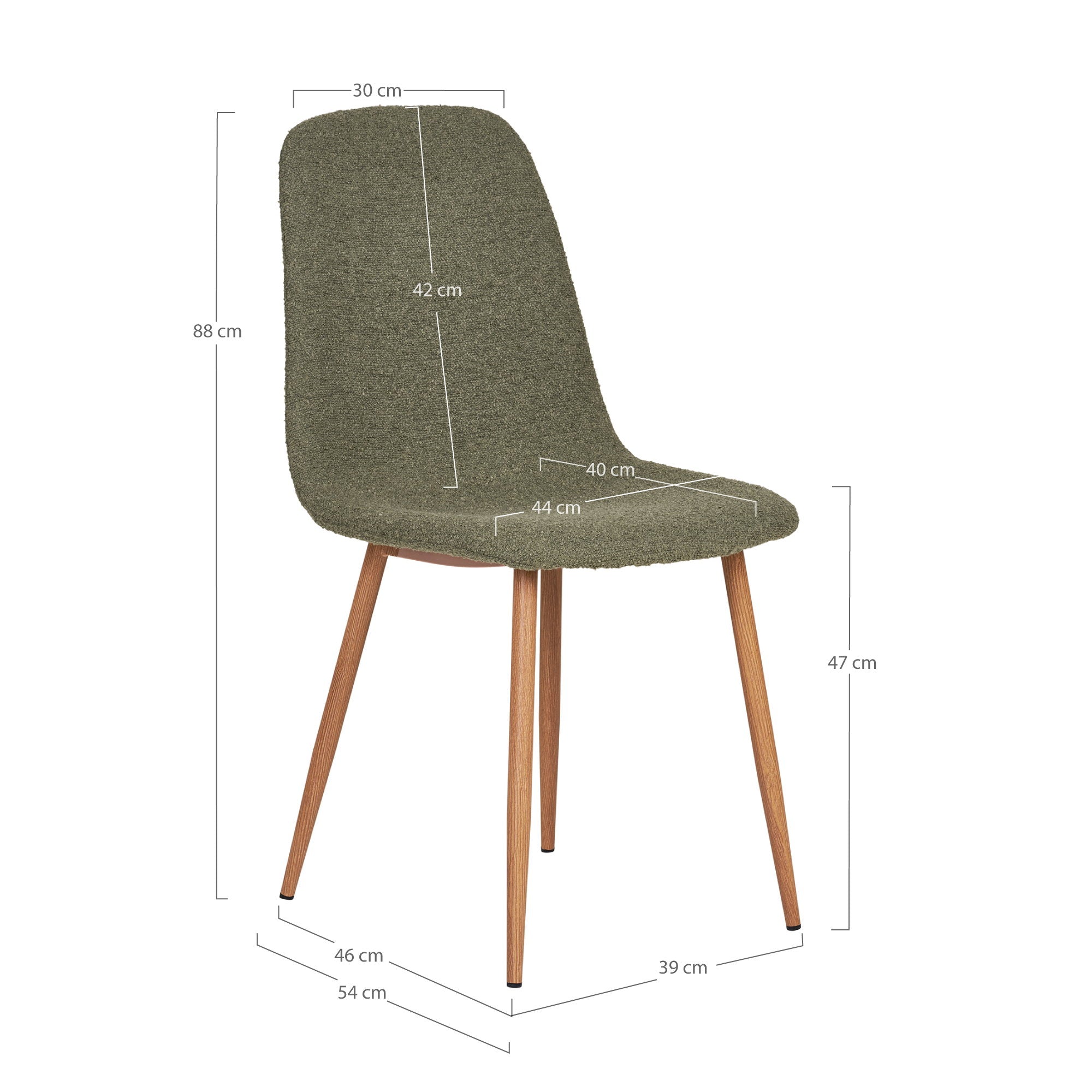 Stockholm Eetkamerstoel - Bouclé, donkergroen, houtlook poten HN1236 (set van 2)