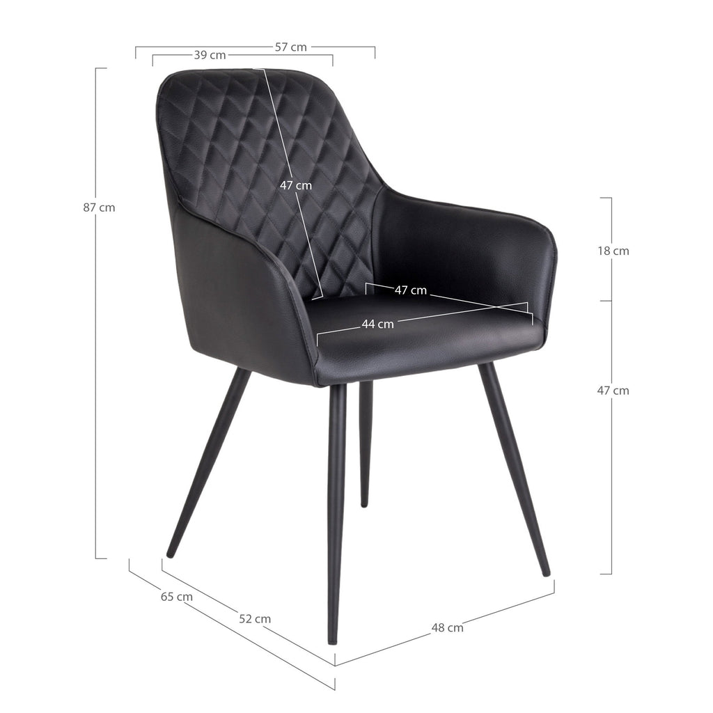 Harbo Eetkamerstoel - PU-leer, zwart, zwarte poten HN1223 (set van 2)