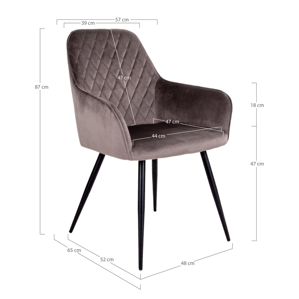 Harbo Eetkamerstoel - Fluweel, taupe (mushroom), zwarte poten HN1208 (set van 2)