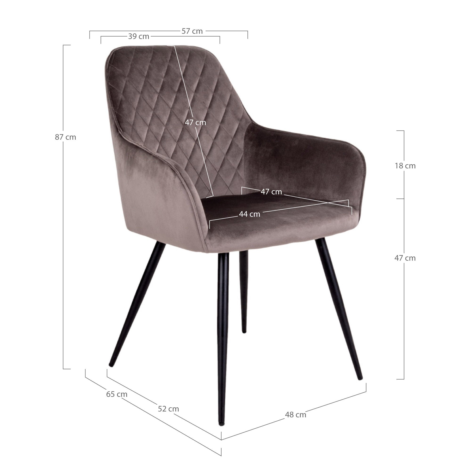 Harbo Eetkamerstoel - Fluweel, taupe (mushroom), zwarte poten HN1208 (set van 2)