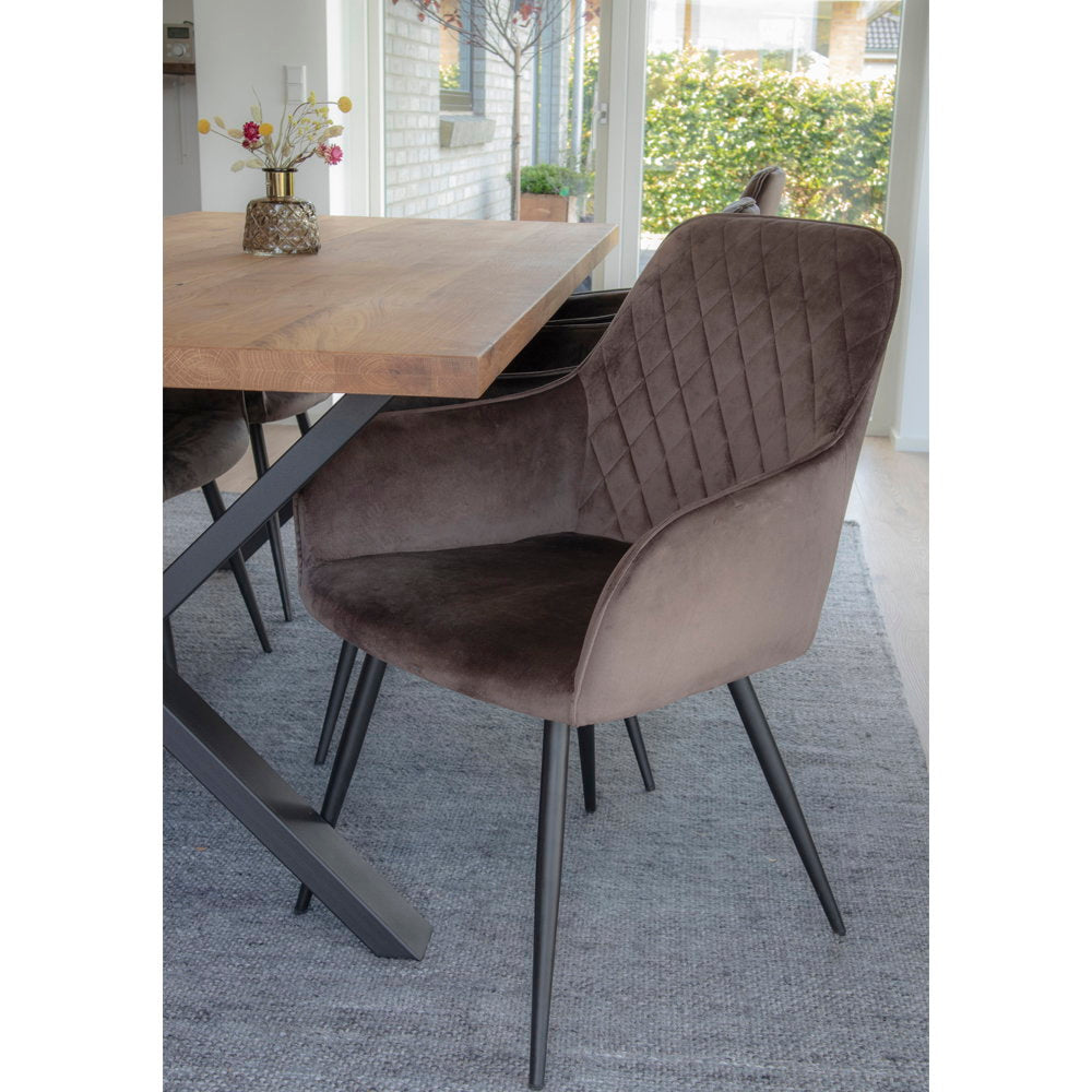 Harbo Eetkamerstoel - Fluweel, taupe (mushroom), zwarte poten HN1208 (set van 2)