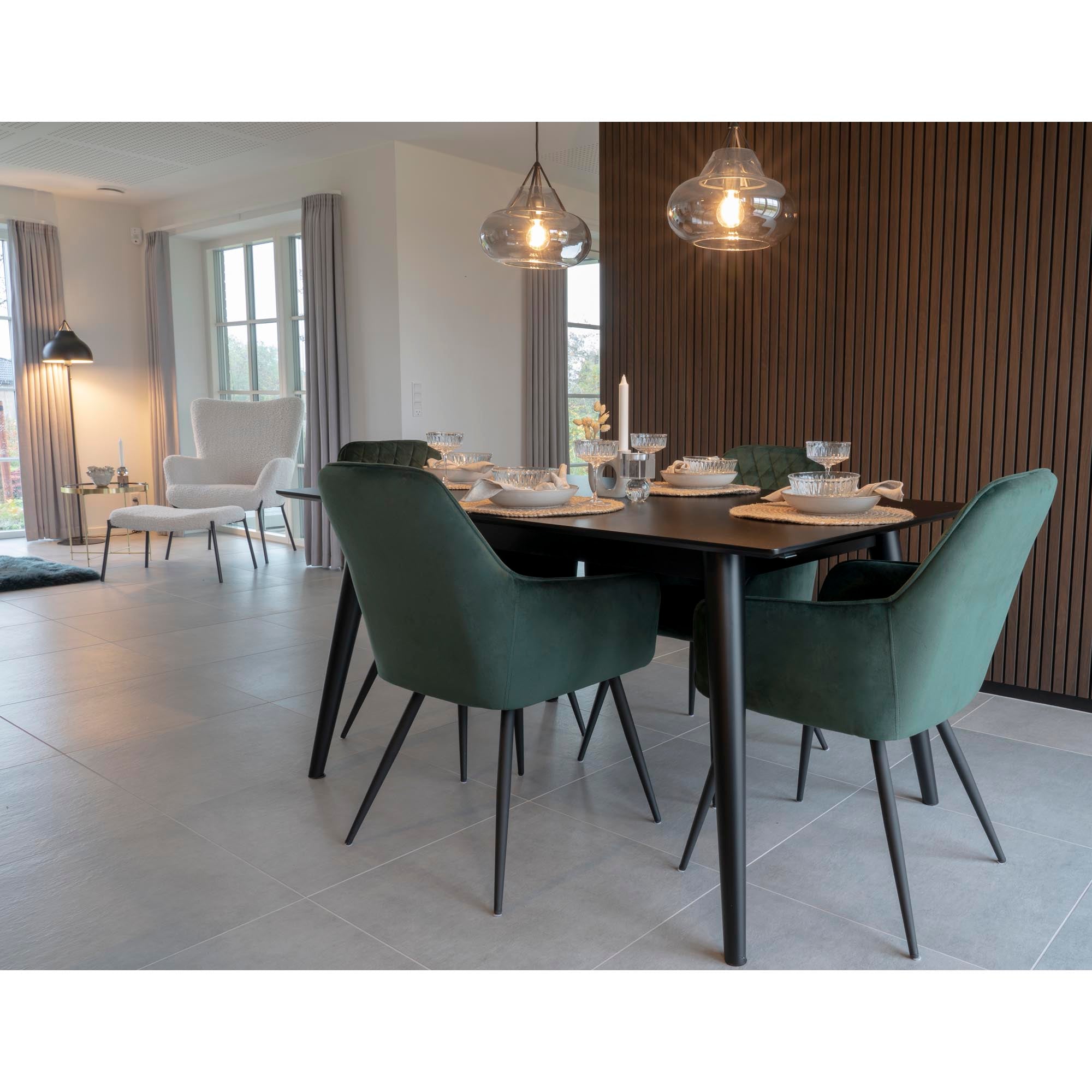 Harbo Eetkamerstoel - Fluweel, groen (set van 2)
