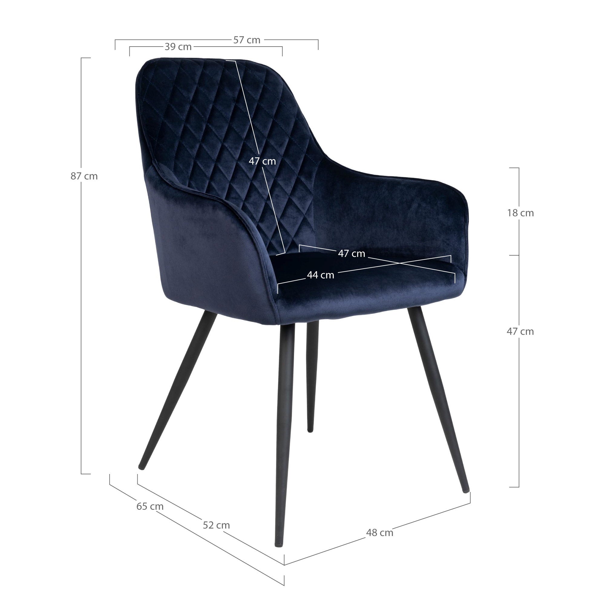 Harbo Eetkamerstoel - Fluweel, blauw, zwarte poten HN1205 (set van 2)