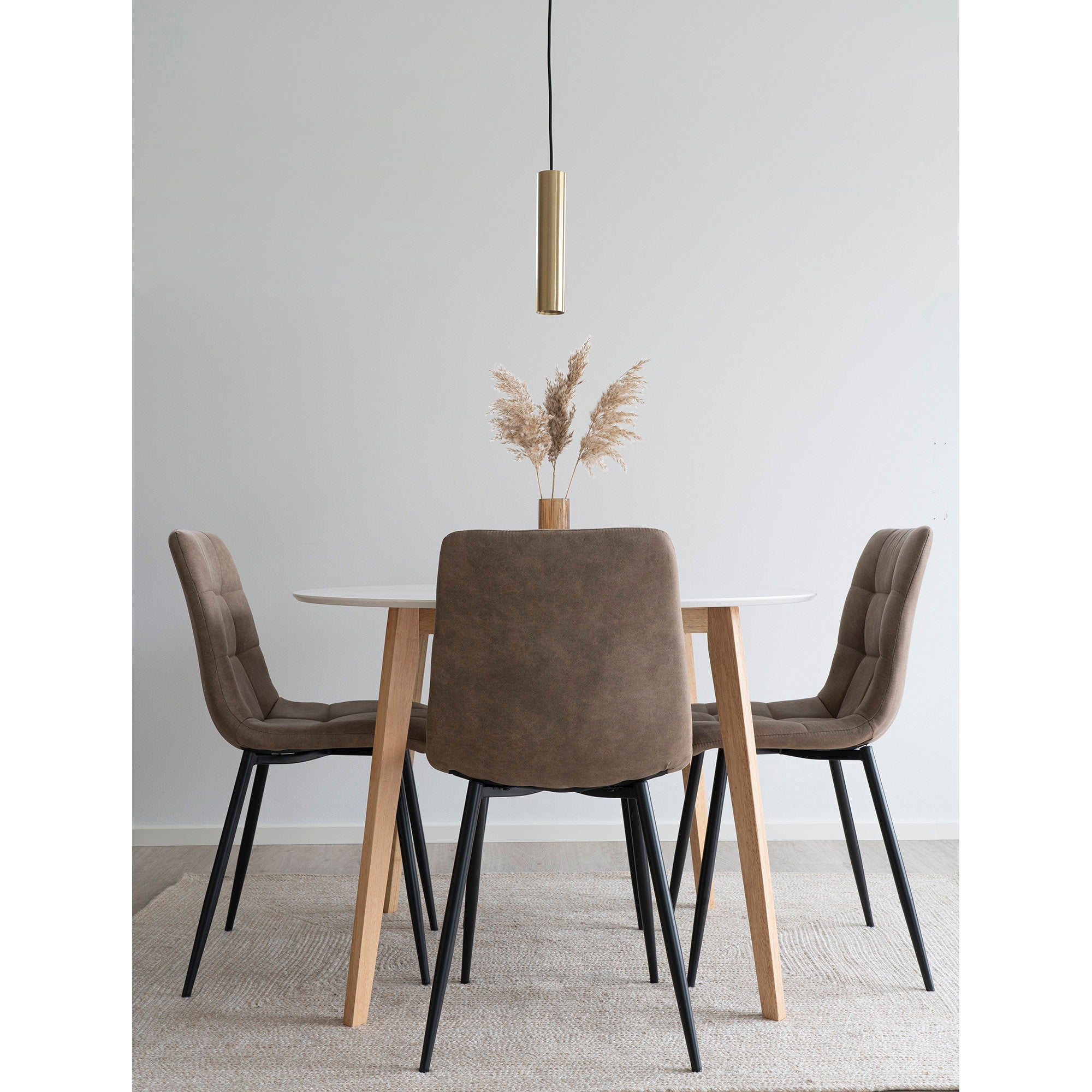 Middelfart Eetkamerstoel - Microvezel, lichtbruin, zwarte poten HN1281 (set van 2)