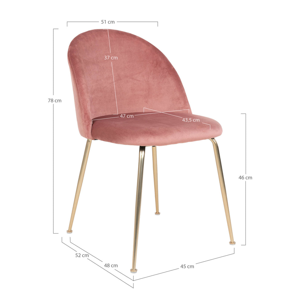 Geneve Eetkamerstoel - Fluweel, roze, messinglook poten HN1214 (set van 2)
