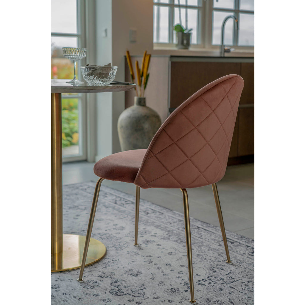 Geneve Eetkamerstoel - Fluweel, roze, messinglook poten HN1214 (set van 2)