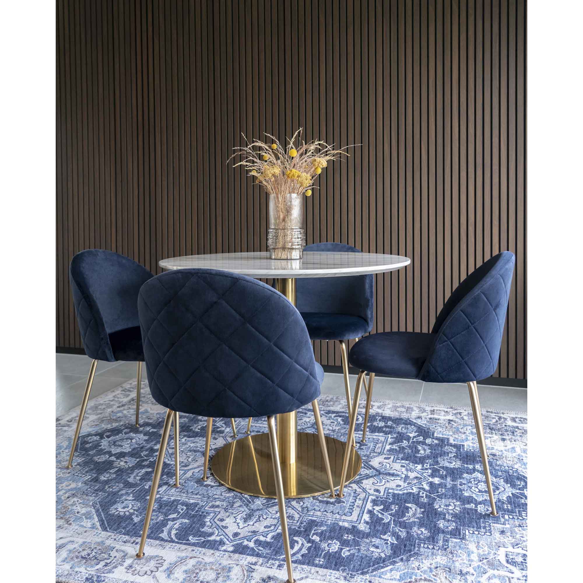 Geneve Eetkamerstoel - Fluweel, blauw, messinglook poten HN1205 (set van 2)