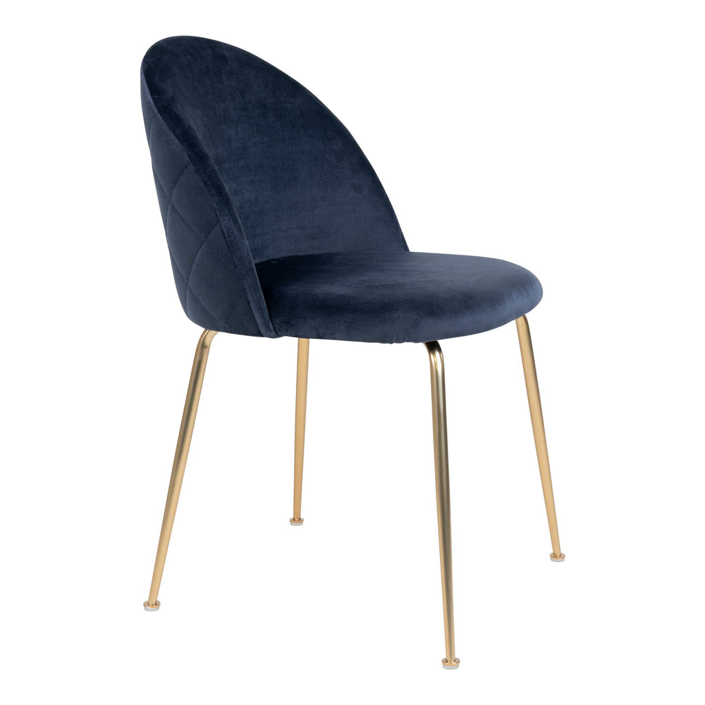 Geneve Eetkamerstoel - Fluweel, blauw, messinglook poten HN1205 (set van 2)