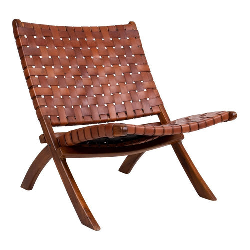 Perugia Klapstoel - Leer, bruin, teak poten - Noël Home