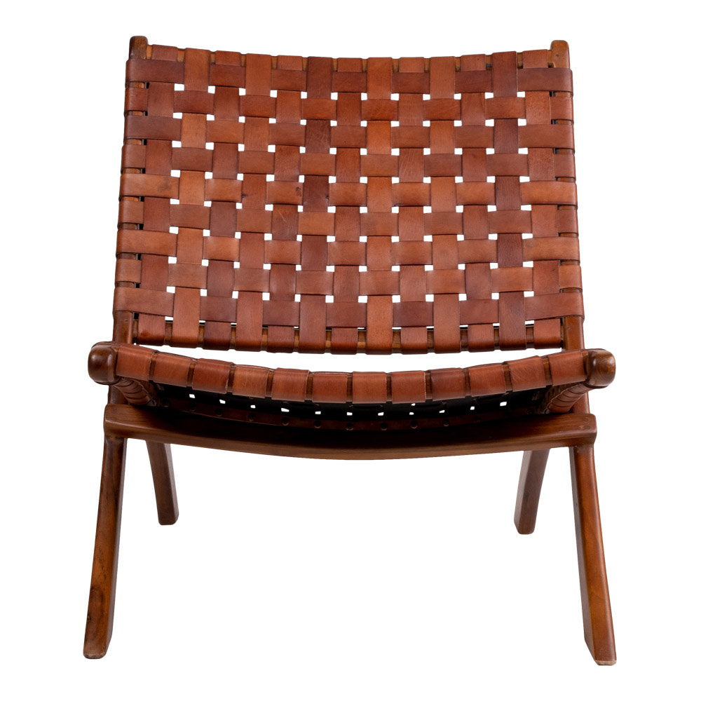 Perugia Klapstoel - Leer, bruin, teak poten