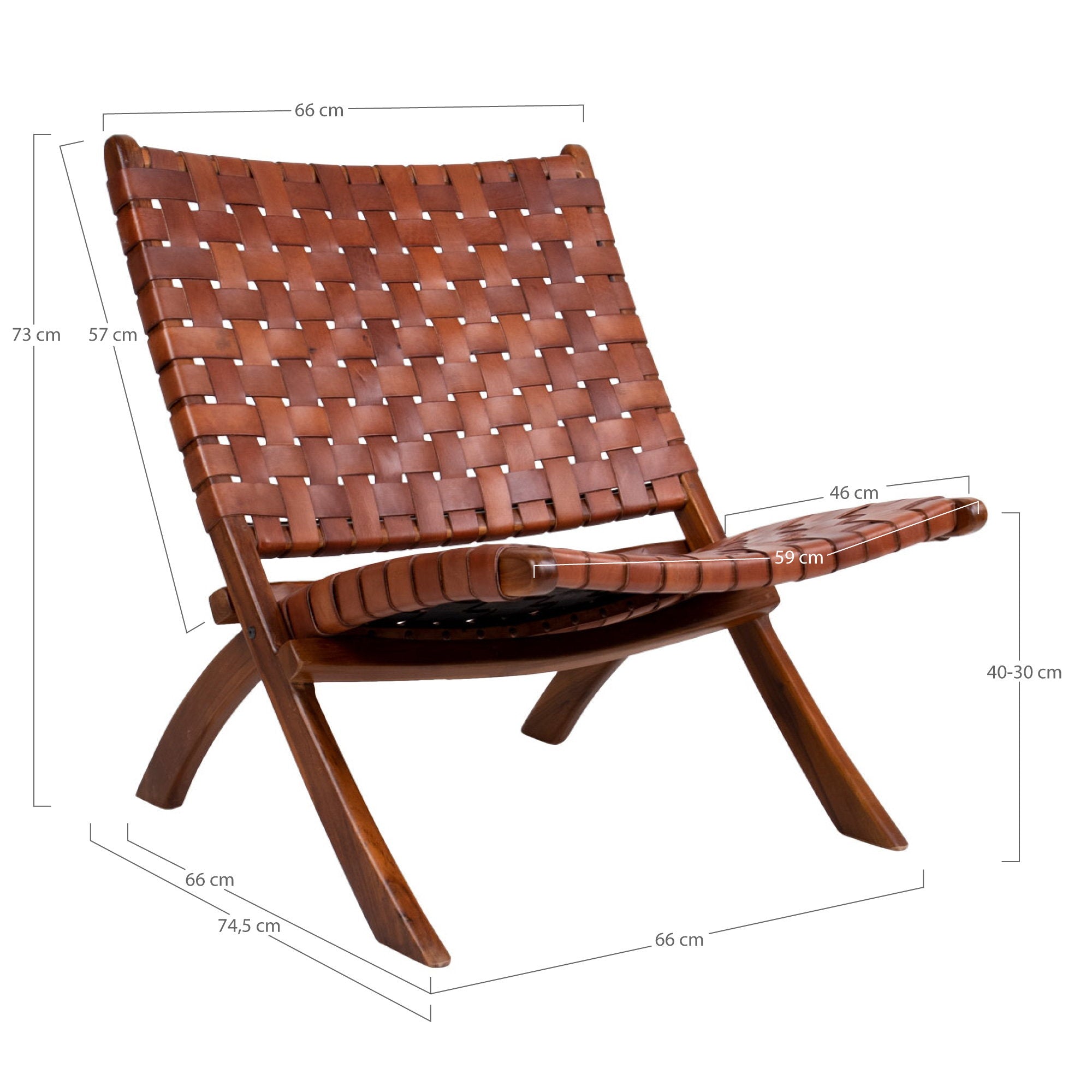 Perugia Klapstoel - Leer, bruin, teak poten