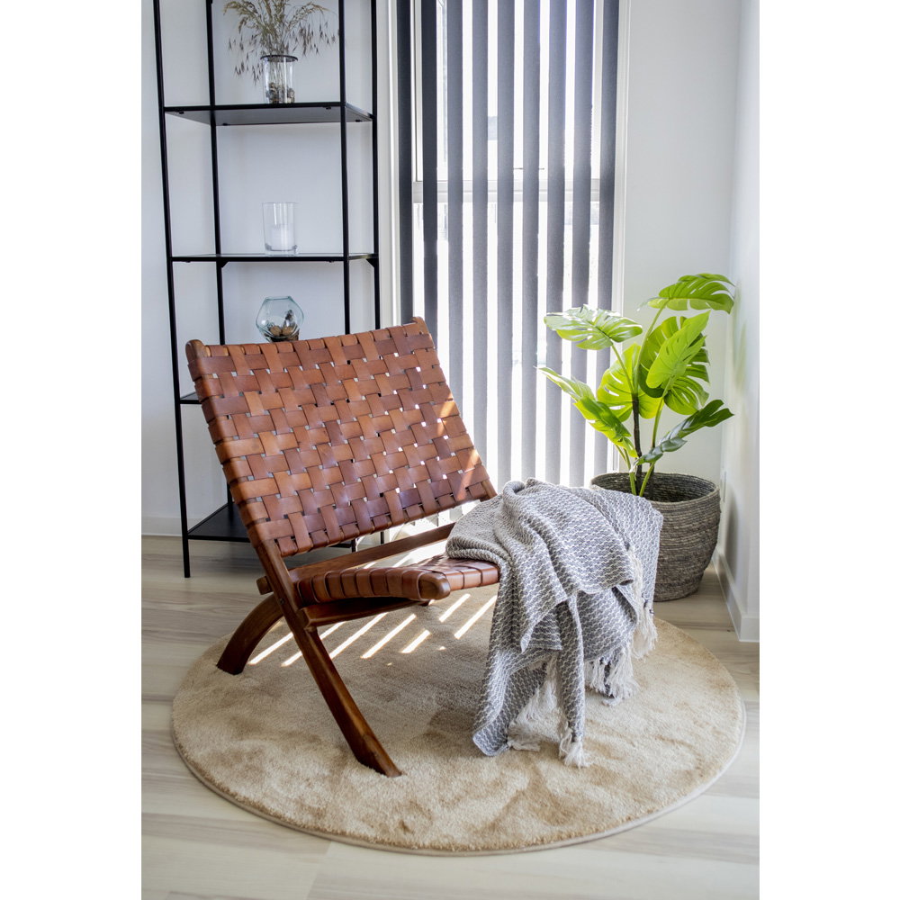 Perugia Klapstoel - Leer, bruin, teak poten
