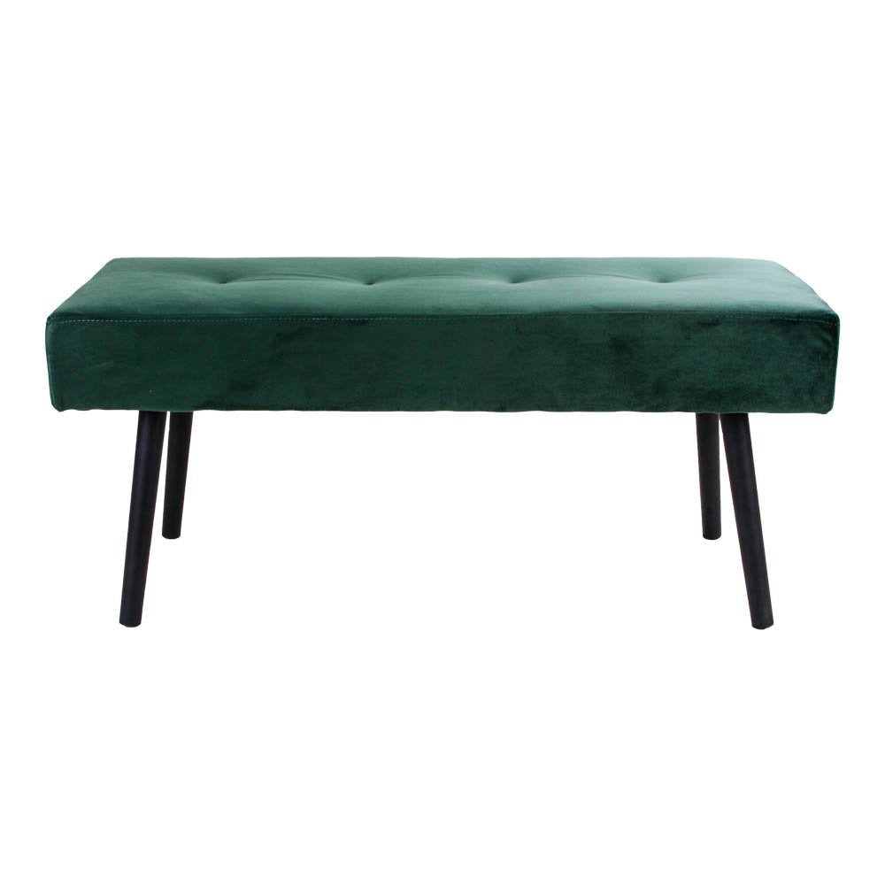 Skiby Bankje - Fluweel, donkergroen, zwarte poten 100x35x44 cm, HN1206