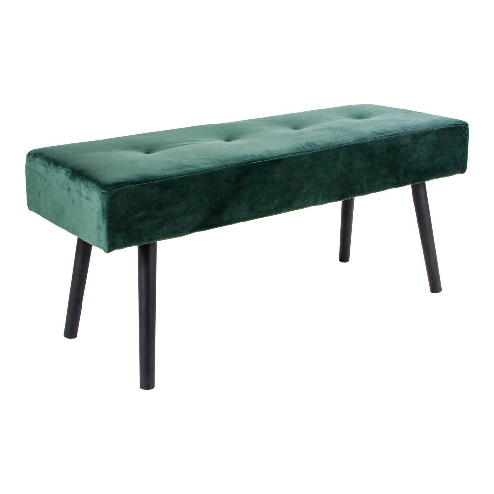 Skiby Bankje - Fluweel, donkergroen, zwarte poten 100x35x44 cm, HN1206