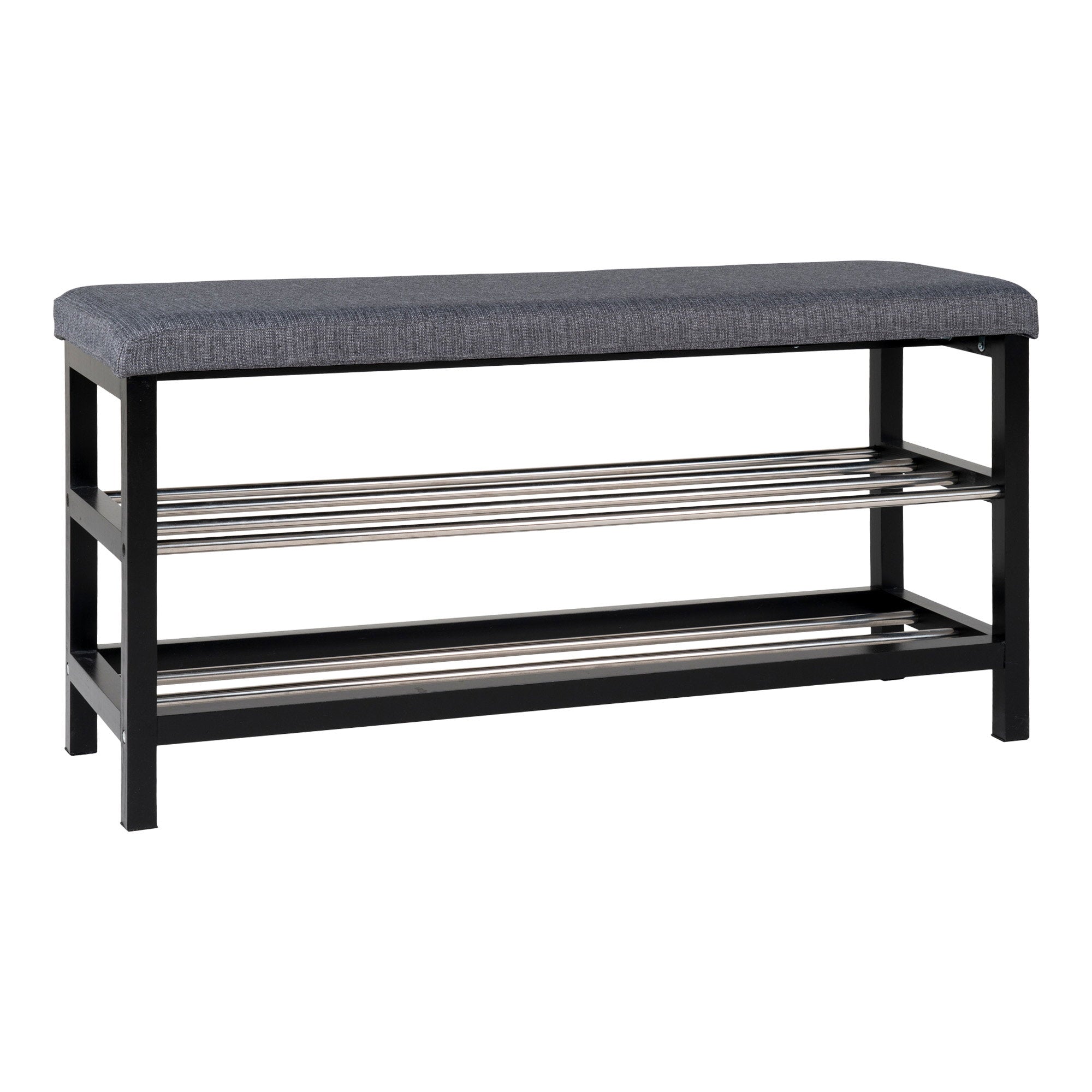 Padova Bankje - Bankje met zitkussen en 2 opbergplanken, grijs, zwarte poten 100x34x50 cm