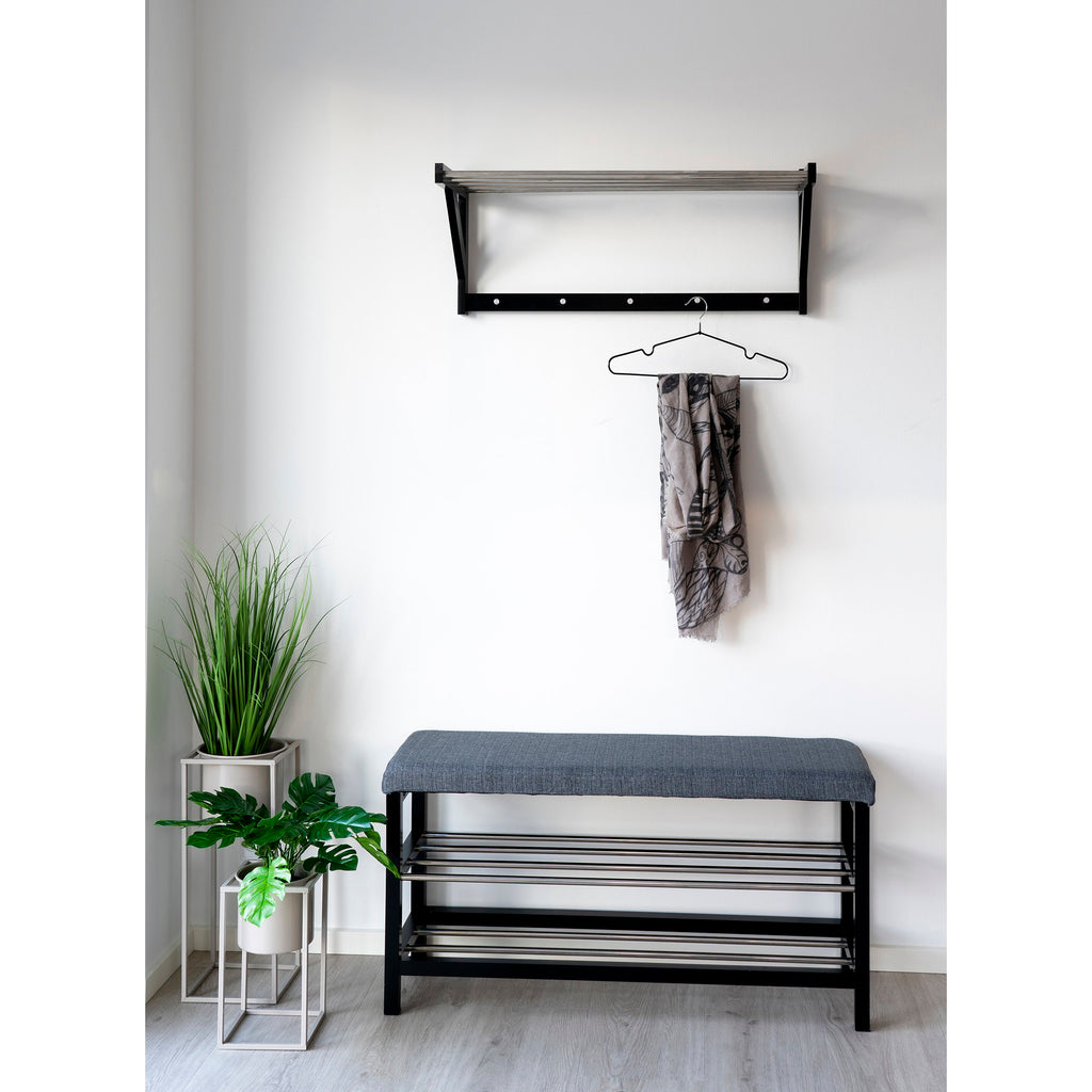 Padova Bankje - Bankje met zitkussen en 2 opbergplanken, grijs, zwarte poten 100x34x50 cm