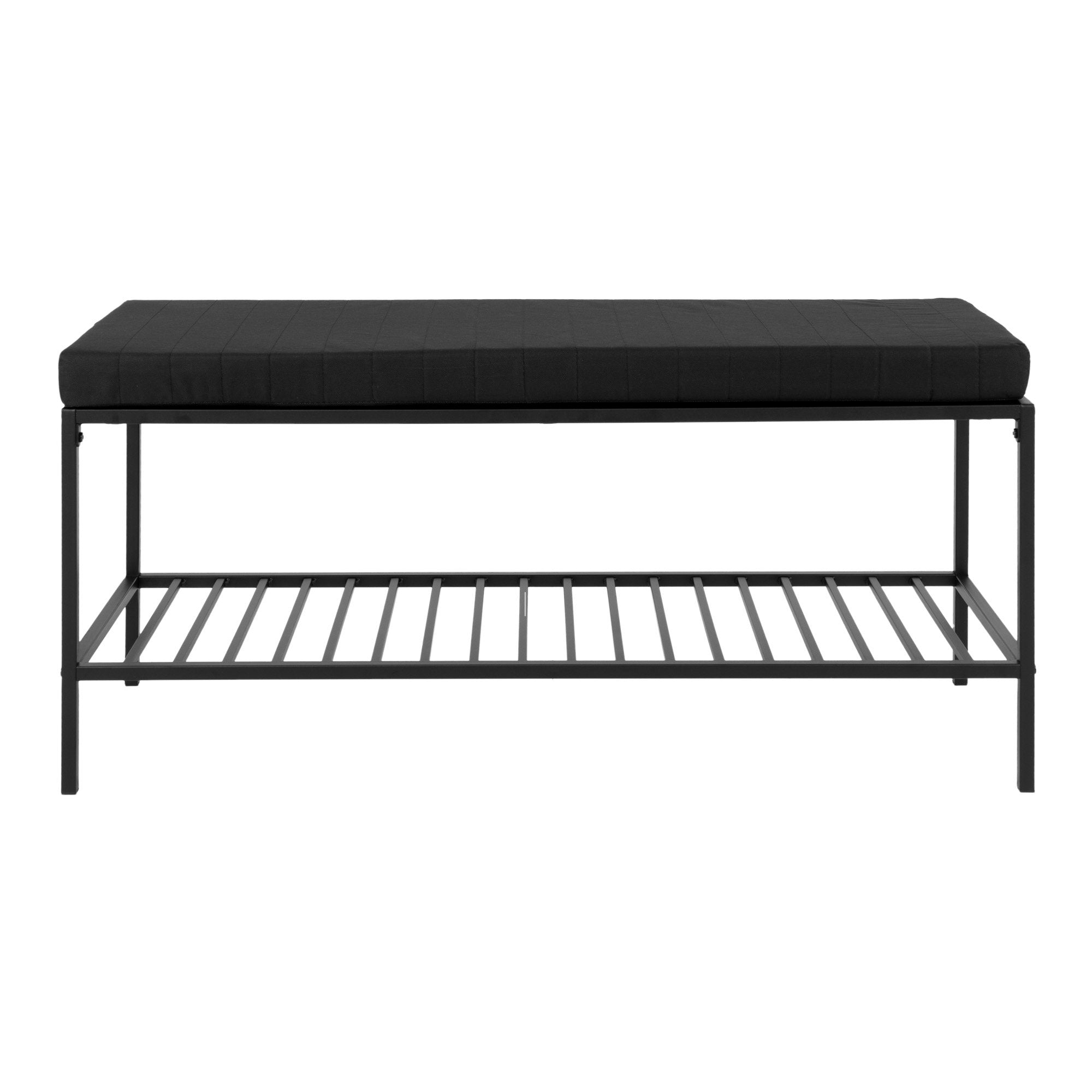 Vita Bankje - Bankje met zitkussen en opbergplank, zwart met zwarte poten 100x36x48,5 cm