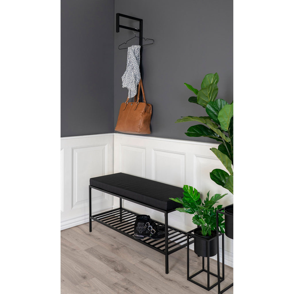 Vita Bankje - Bankje met zitkussen en opbergplank, zwart met zwarte poten 100x36x48,5 cm