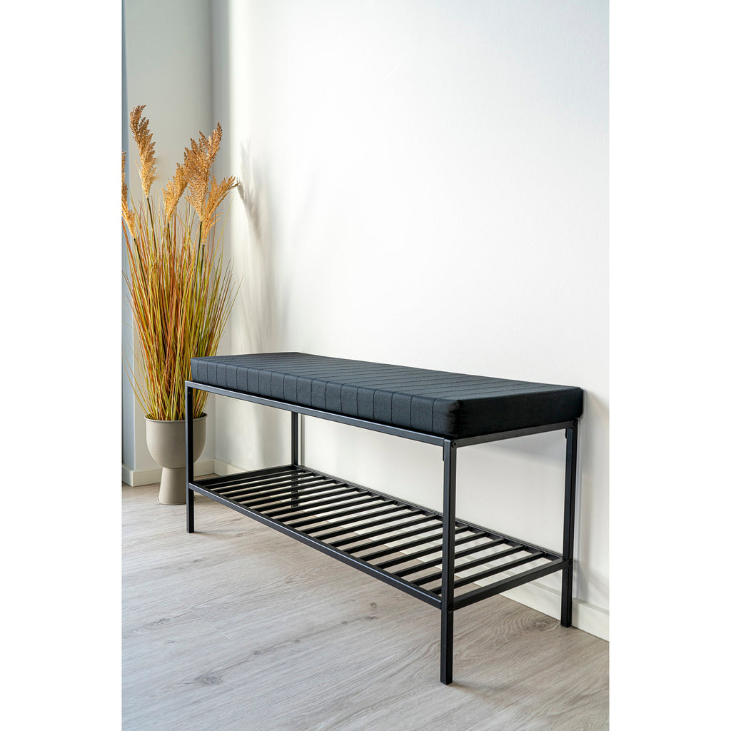 Vita Bankje - Bankje met zitkussen en opbergplank, zwart met zwarte poten 100x36x48,5 cm