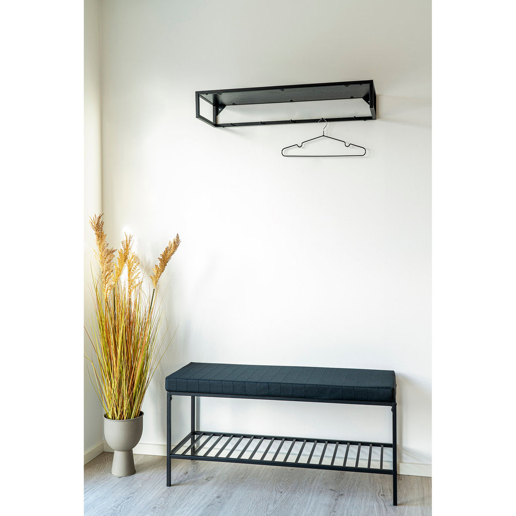 Vita Bankje - Bankje met zitkussen en opbergplank, zwart met zwarte poten 100x36x48,5 cm