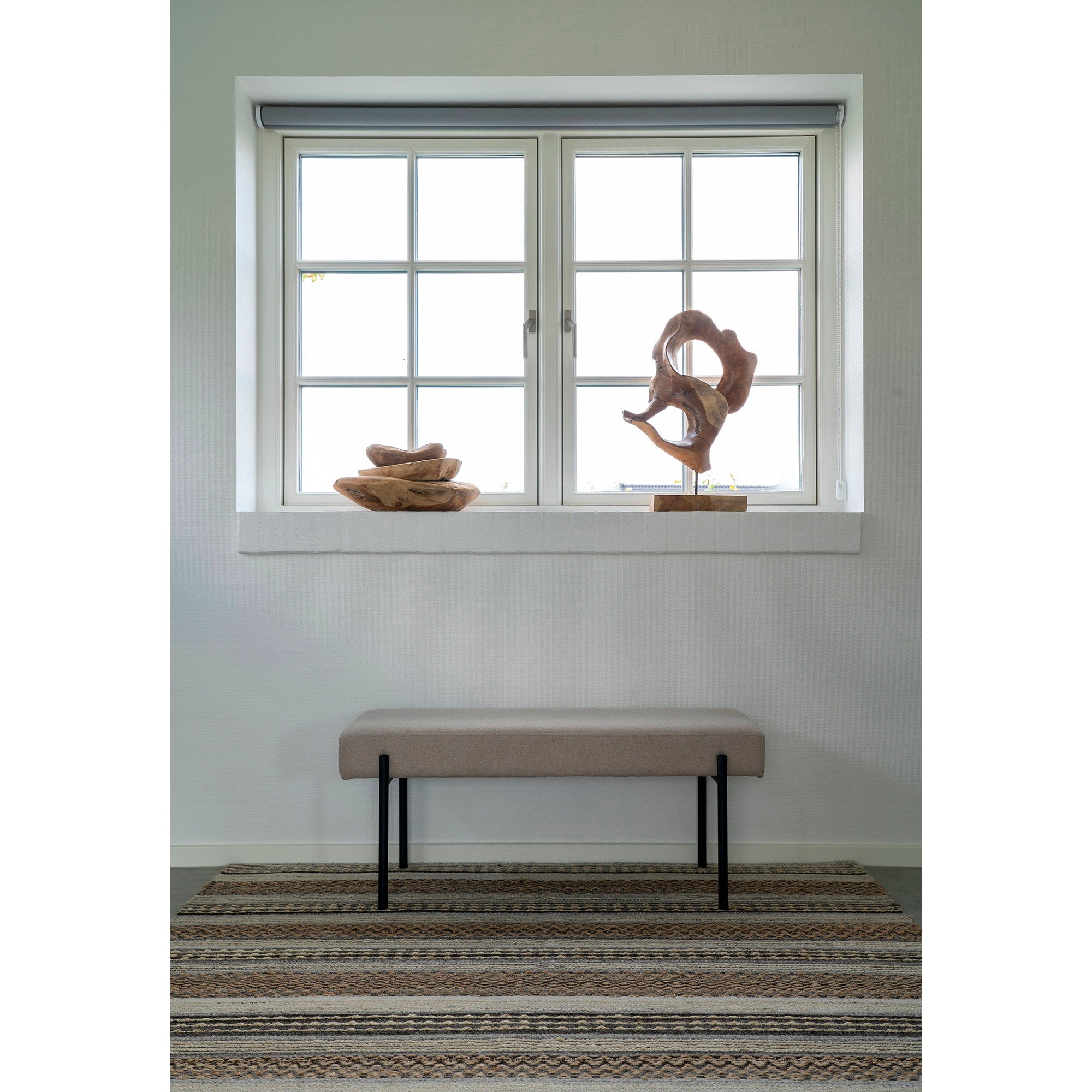 Swindon Bankje - Bankje, steenkleur, zwarte poten 100x36x42,5 cm, HN1231
