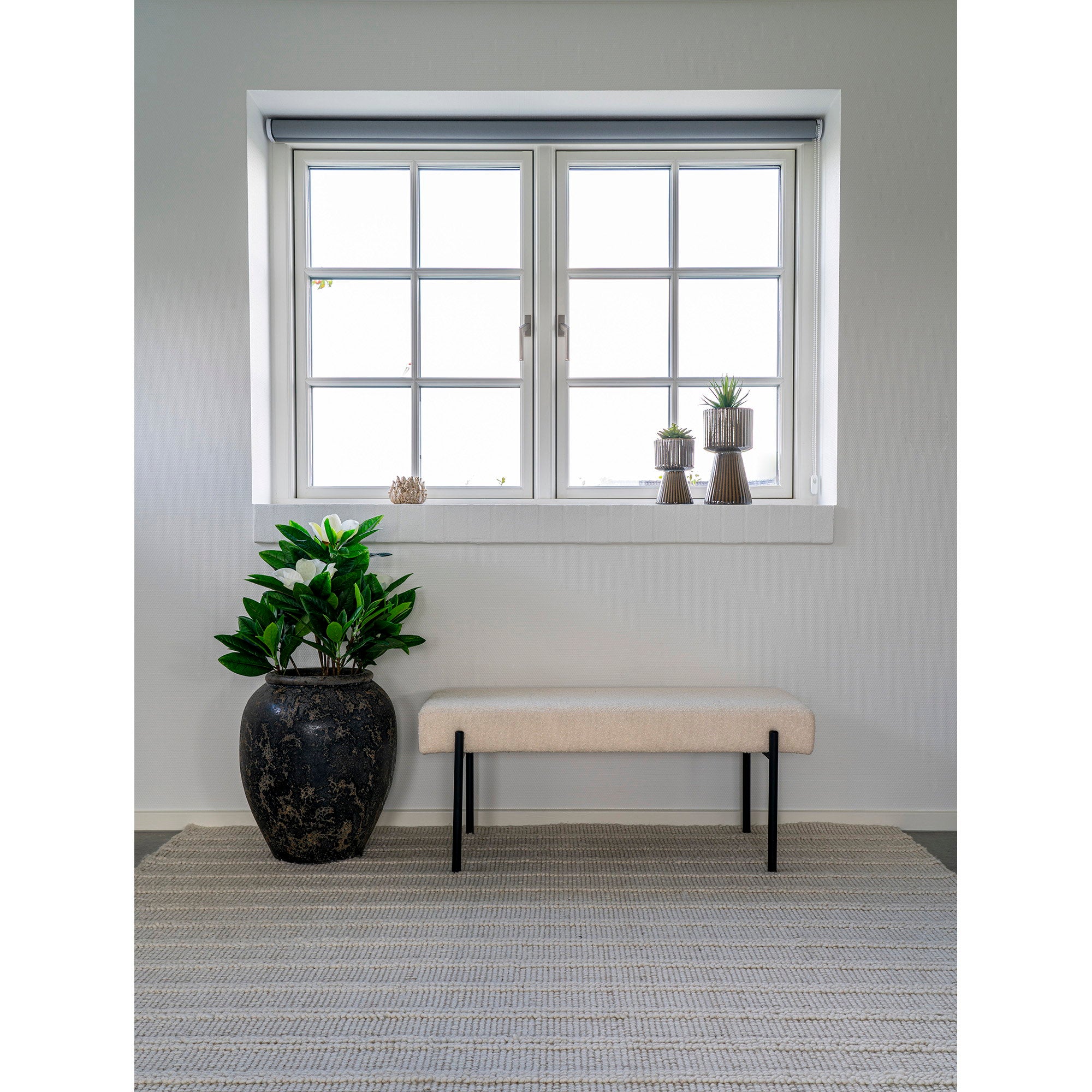 Swindon Bankje - Bankje, bouclé, wit, zwarte poten 100x36x42,5 cm, HN1232