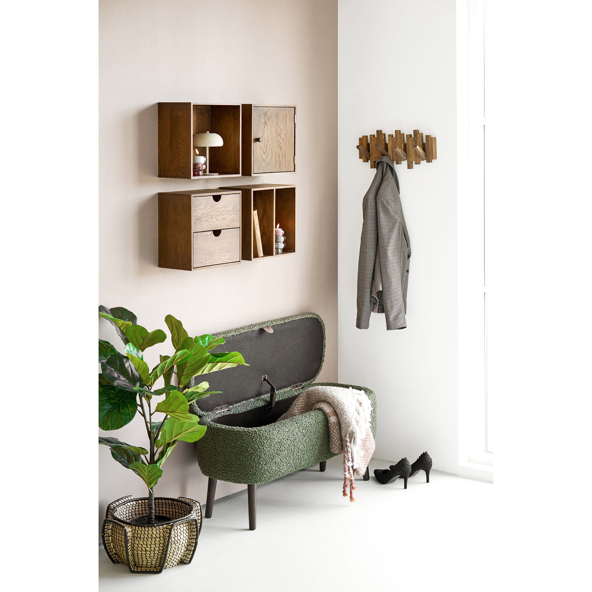 Harlow Bank - Bank met opbergruimte, teddy, groen, 95x37x45 cm, HN1301