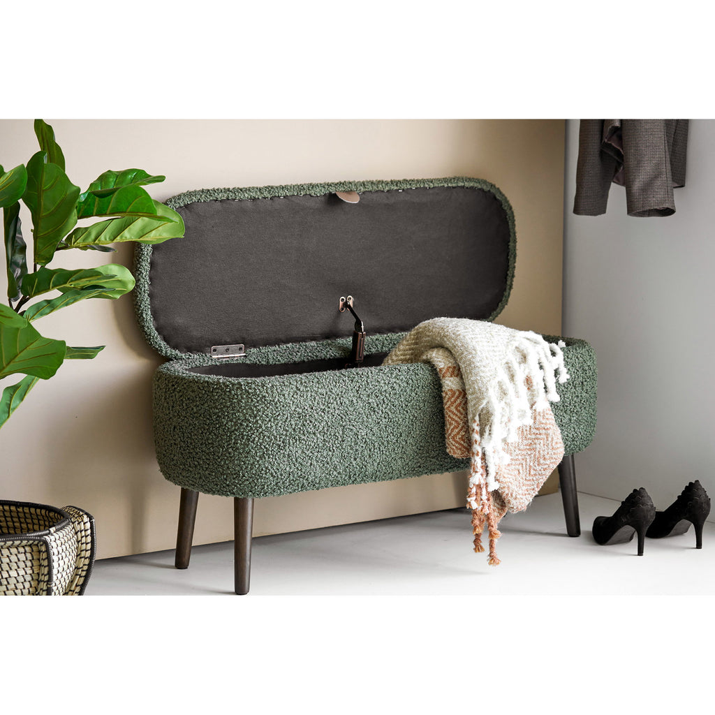 Harlow Bank - Bank met opbergruimte, teddy, groen, 95x37x45 cm, HN1301