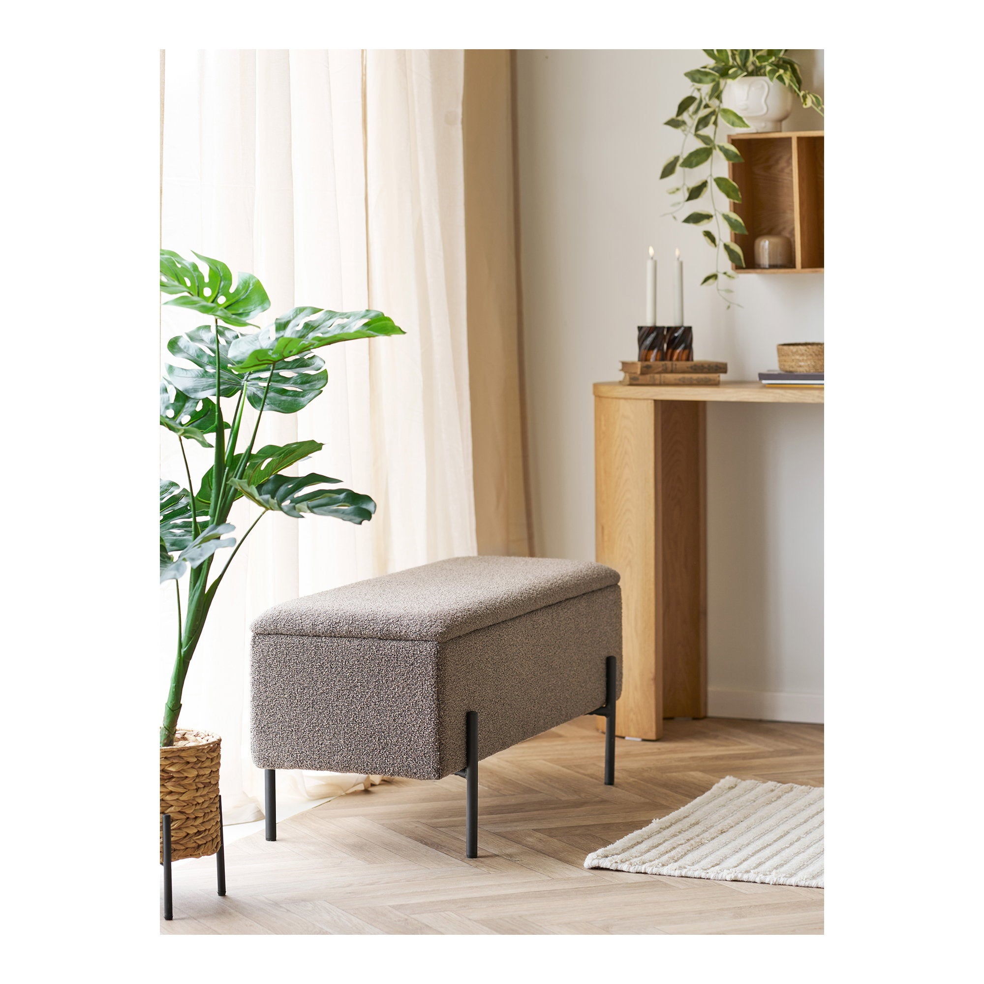 Watford Opbergbank - Opbergbank, bouclé, bruin 95x36,5x43 cm, HN1061