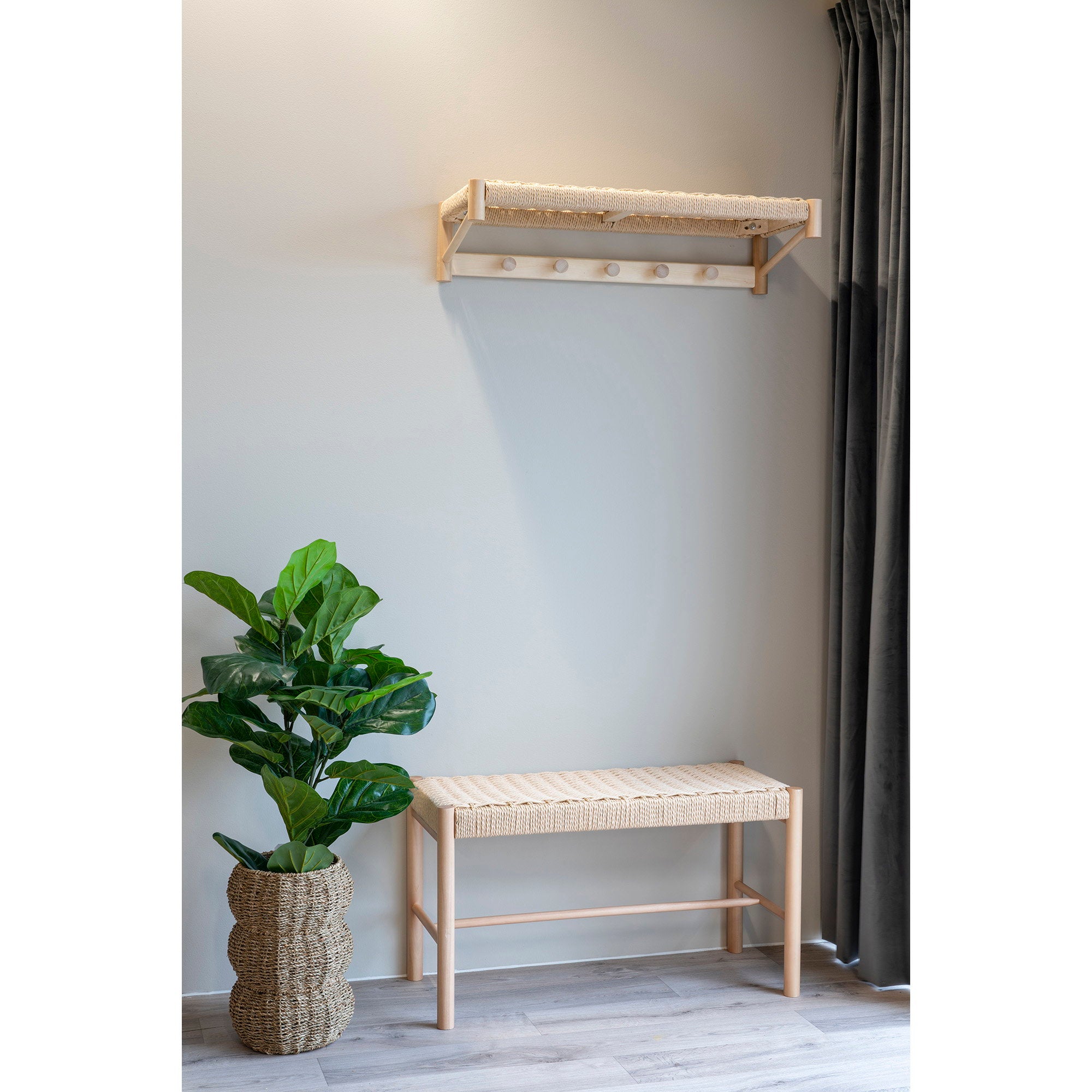 Abano Bankje - Met zitting van natuurlijk vlechtwerk, populierenhout, naturel 80x35x45 cm