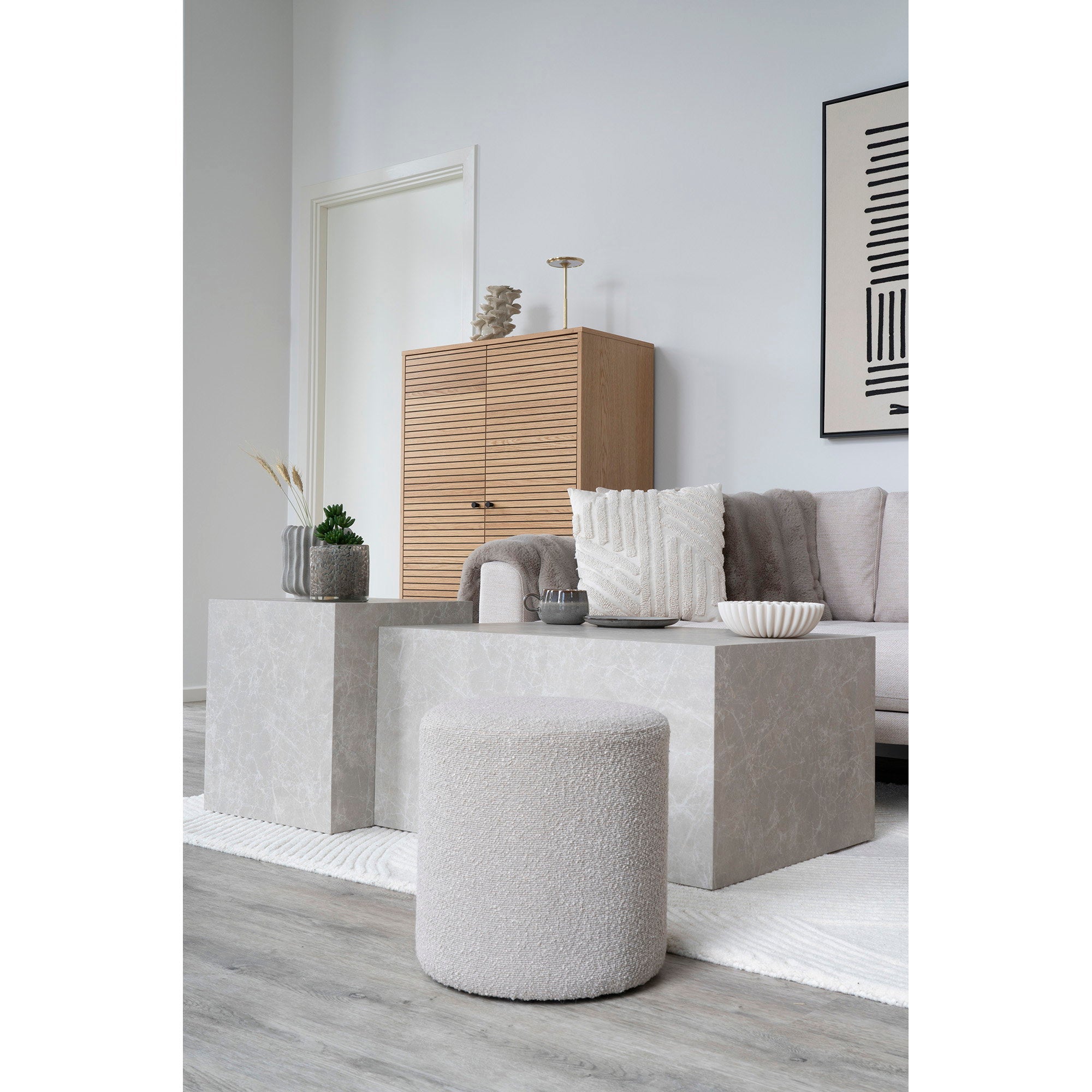 Ejby Poef - Bouclé, beige Ø34x36 cm, HN1233