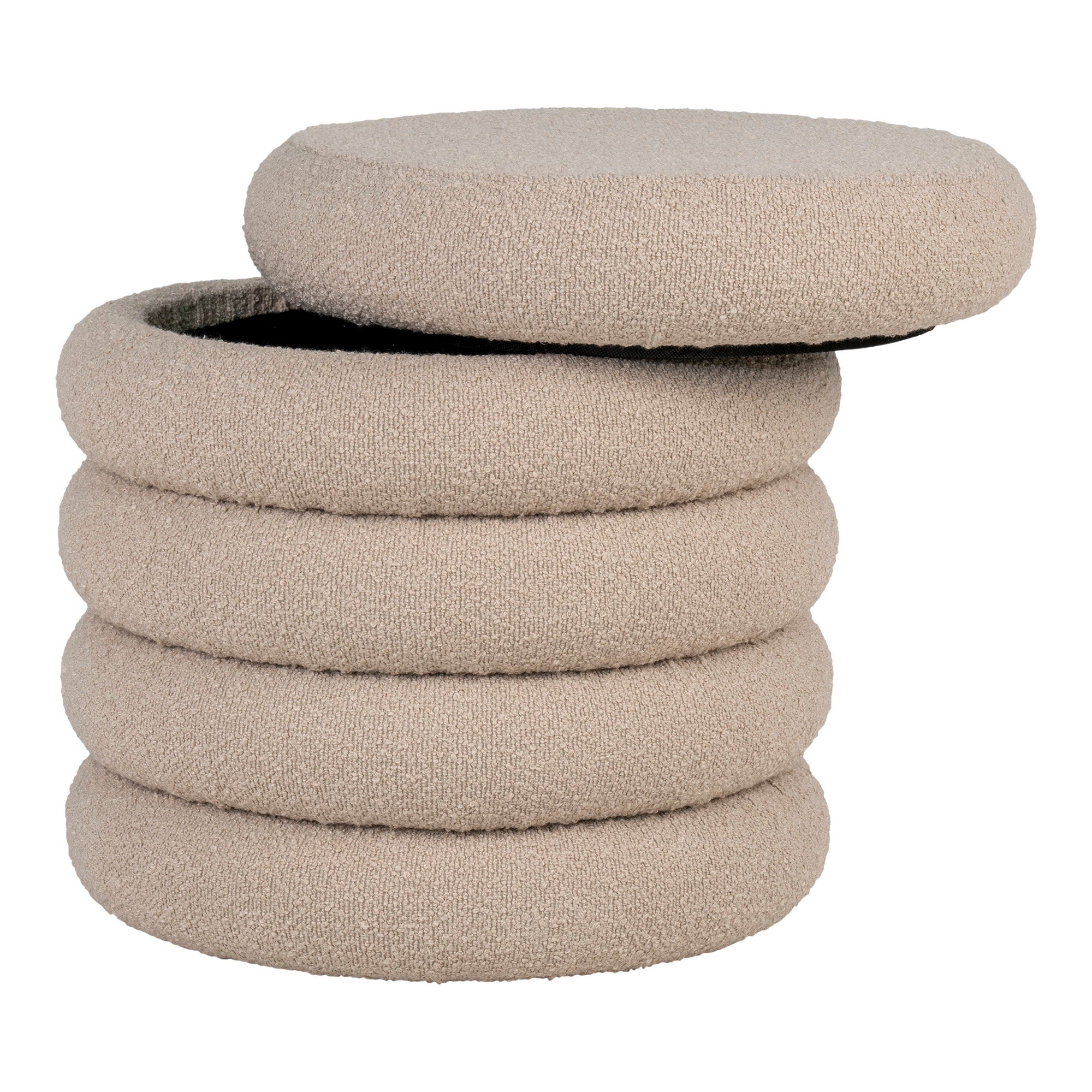 Brooklyn Poef - Met opbergruimte, bouclé, beige Ø44x44 cm, HN1242