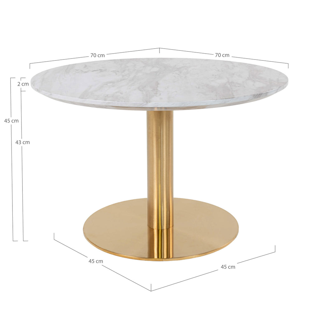 Bolzano Salontafel - Marmerlook blad, messinglook voet Ø70x45 cm