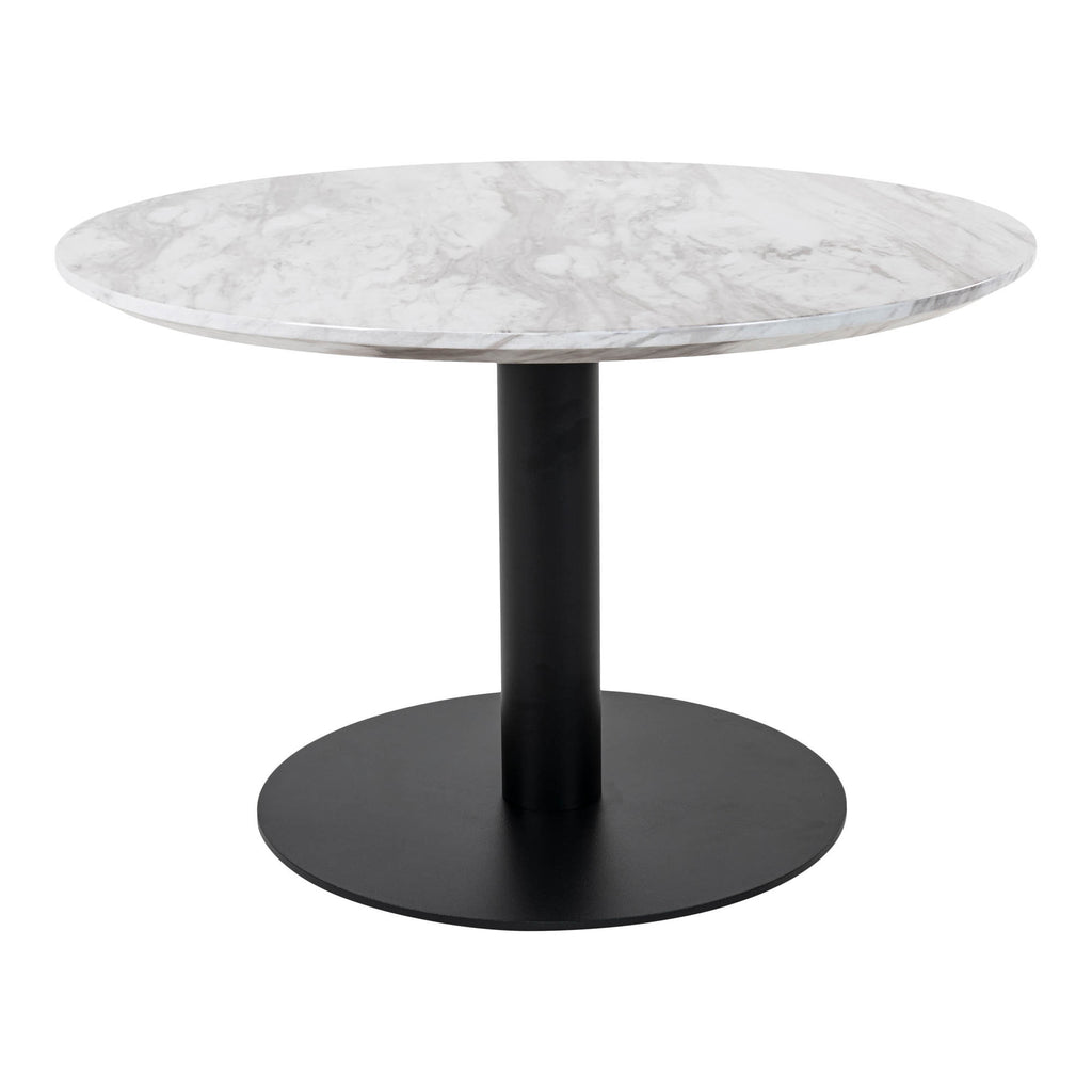 Bolzano Salontafel - Marmerlook blad, wit, zwarte voet Ø70x45 cm