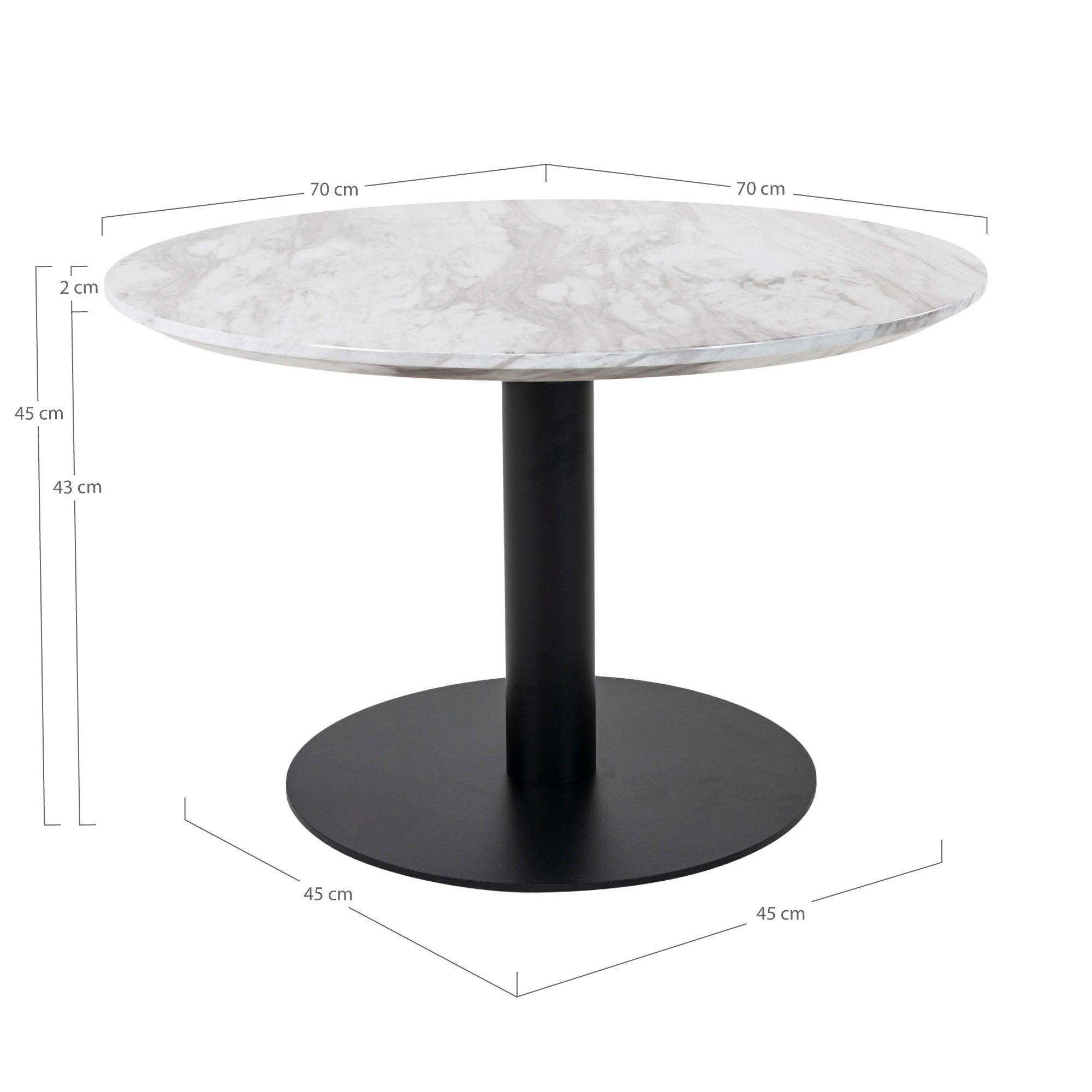 Bolzano Salontafel - Marmerlook blad, wit, zwarte voet Ø70x45 cm