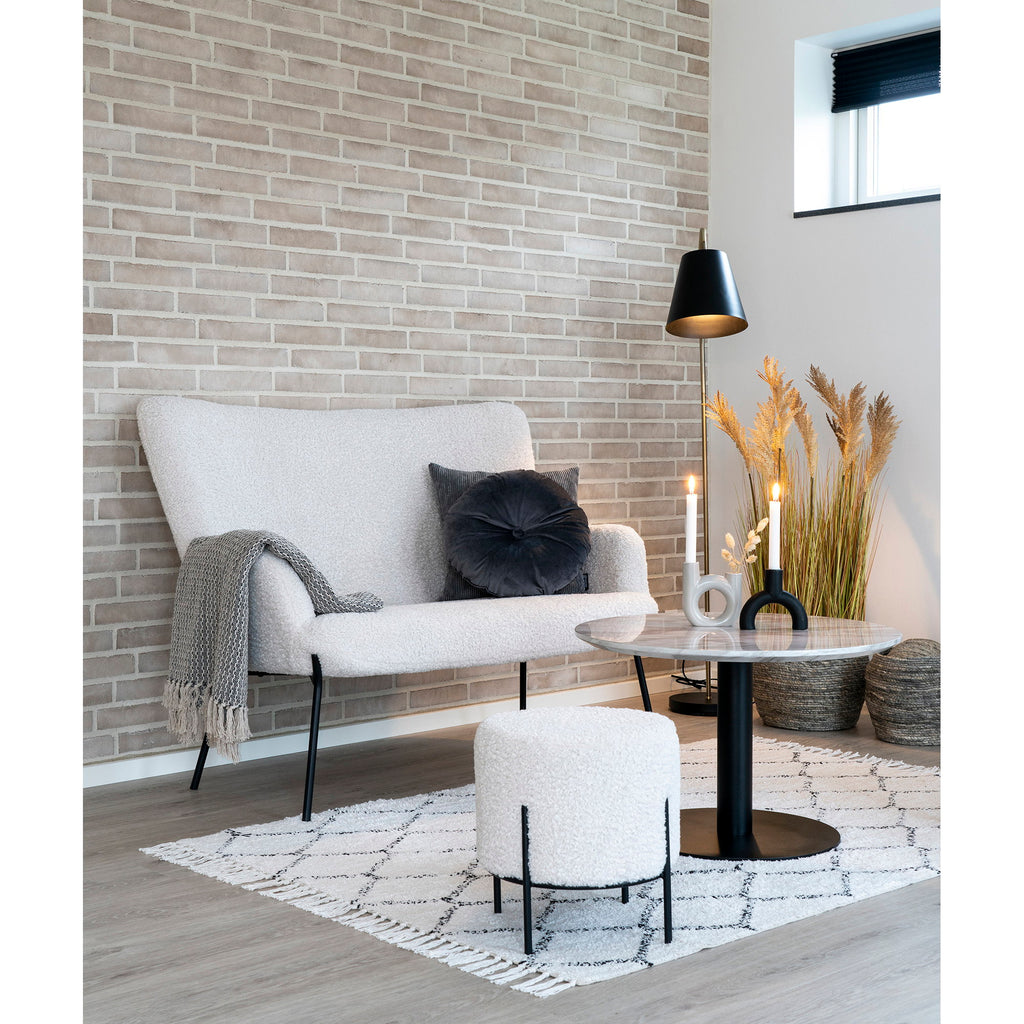 Bolzano Salontafel - Marmerlook blad, wit, zwarte voet Ø70x45 cm