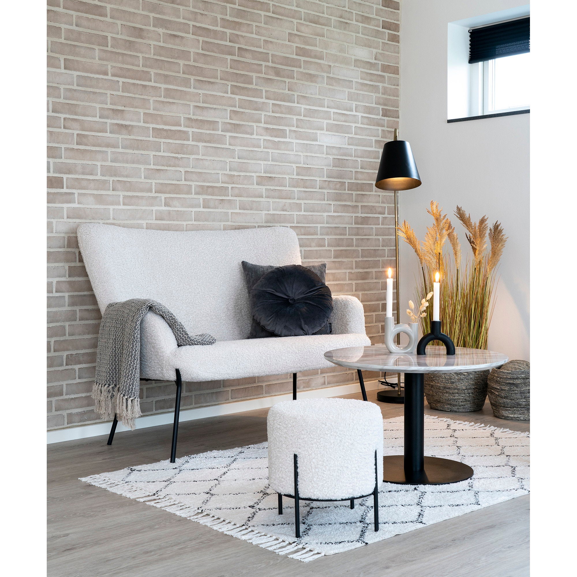 Bolzano Salontafel - Marmerlook blad, wit, zwarte voet Ø70x45 cm