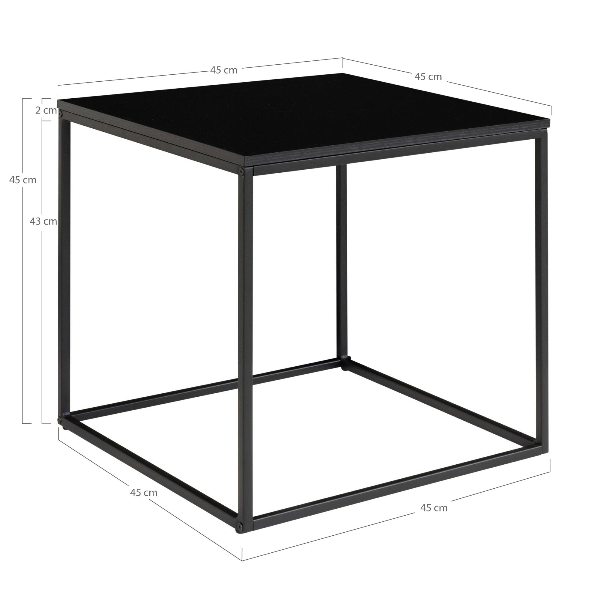 Vita Bijzettafel - Bijzettafel, zwart, zwart frame 45x45x45 cm