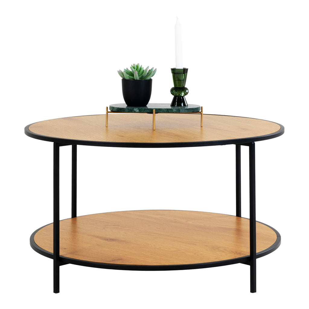 Vita Salontafel - Eikenlook, zwart frame Ø80x45 cm