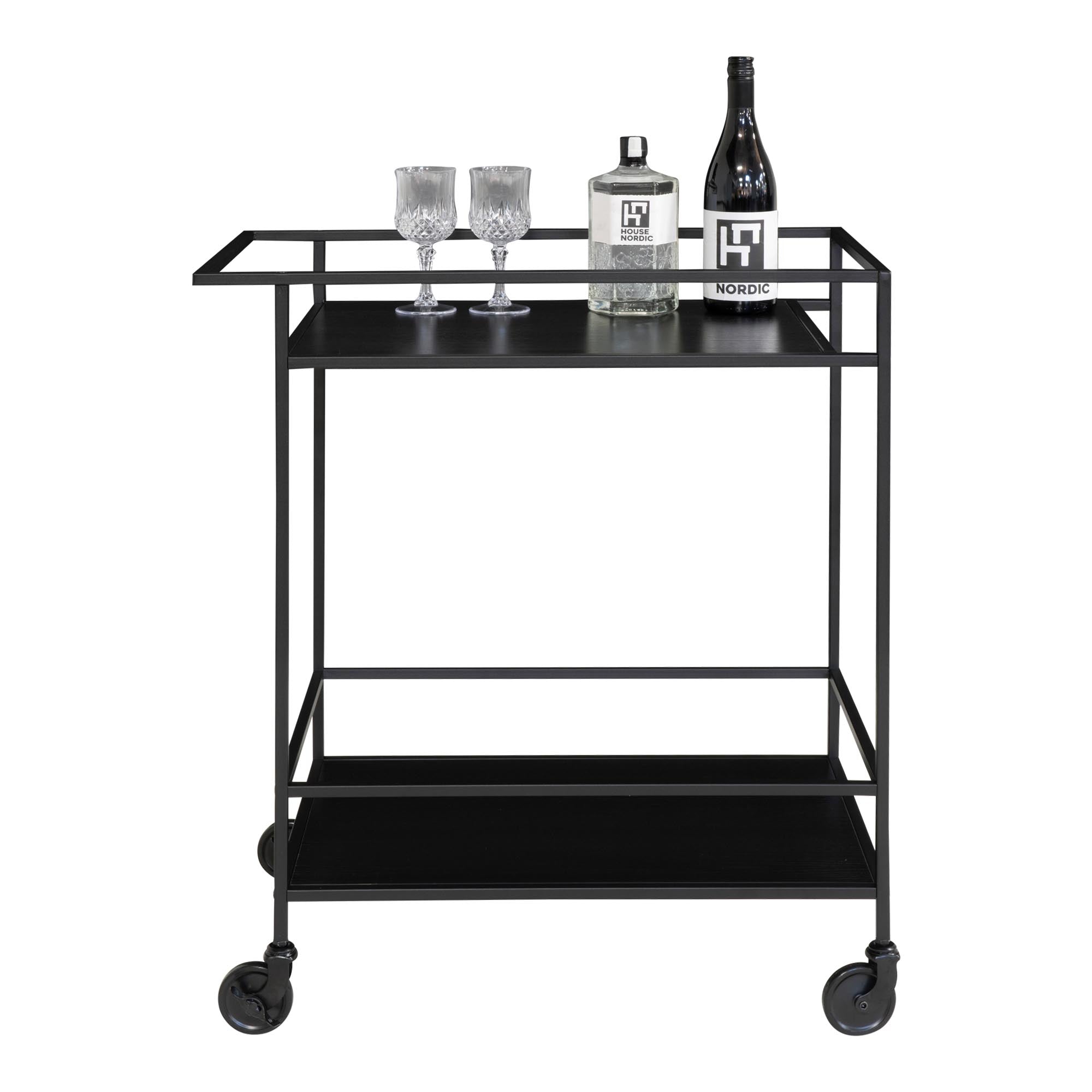 Vita Bartrolley - Met 2 planken, zwart, zwart frame 68x40x79 cm