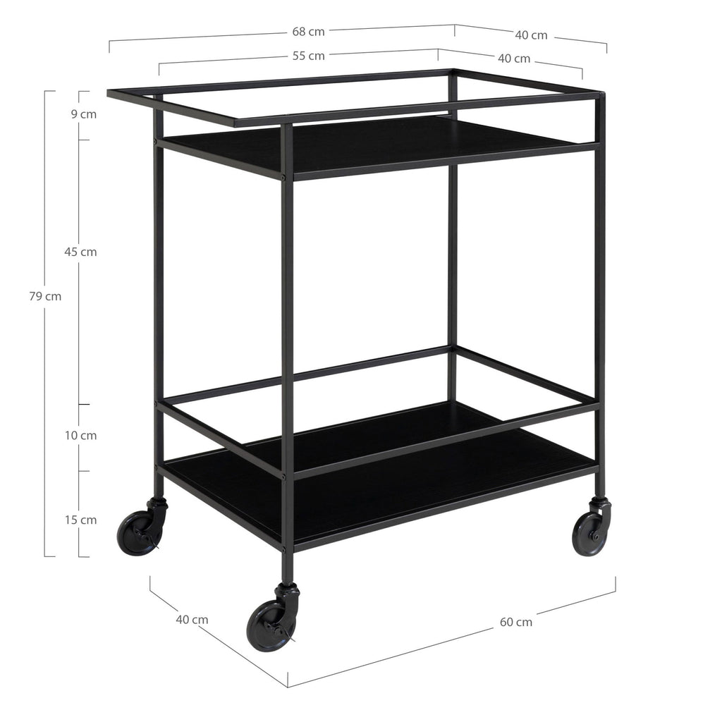 Vita Bartrolley - Met 2 planken, zwart, zwart frame 68x40x79 cm