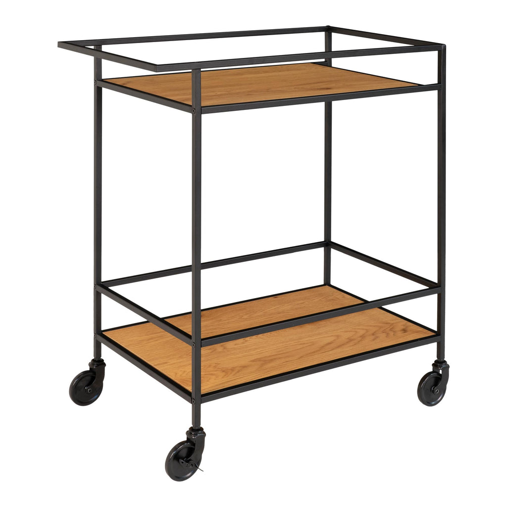 Vita Bartrolley - Met 2 planken, eikenlook, zwart frame 68x40x79 cm