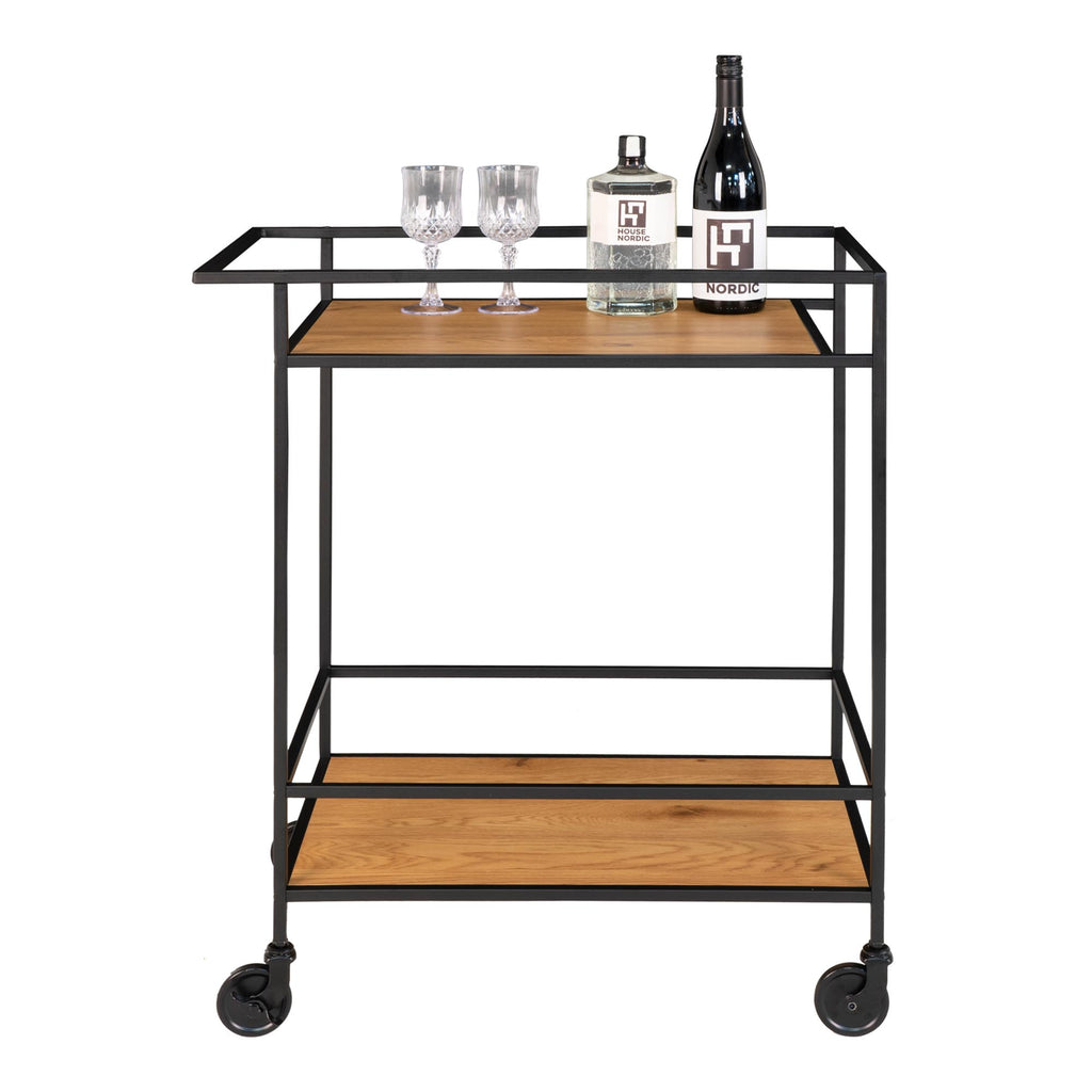 Vita Bartrolley - Met 2 planken, eikenlook, zwart frame 68x40x79 cm