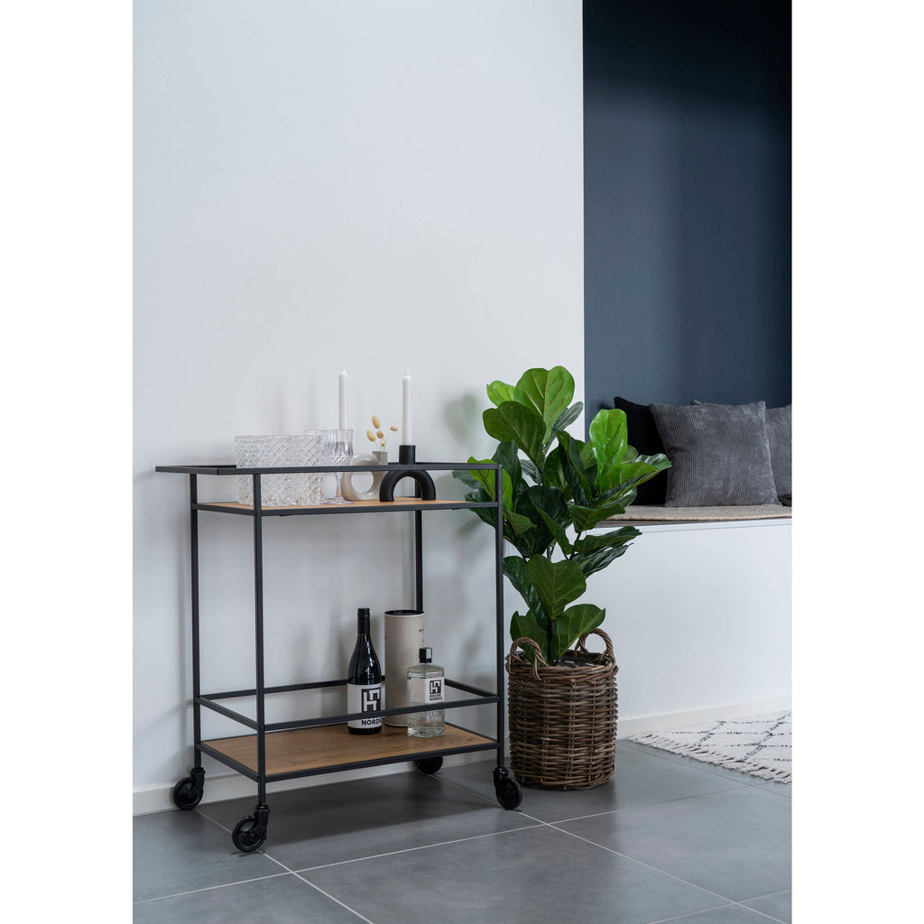 Vita Bartrolley - Met 2 planken, eikenlook, zwart frame 68x40x79 cm