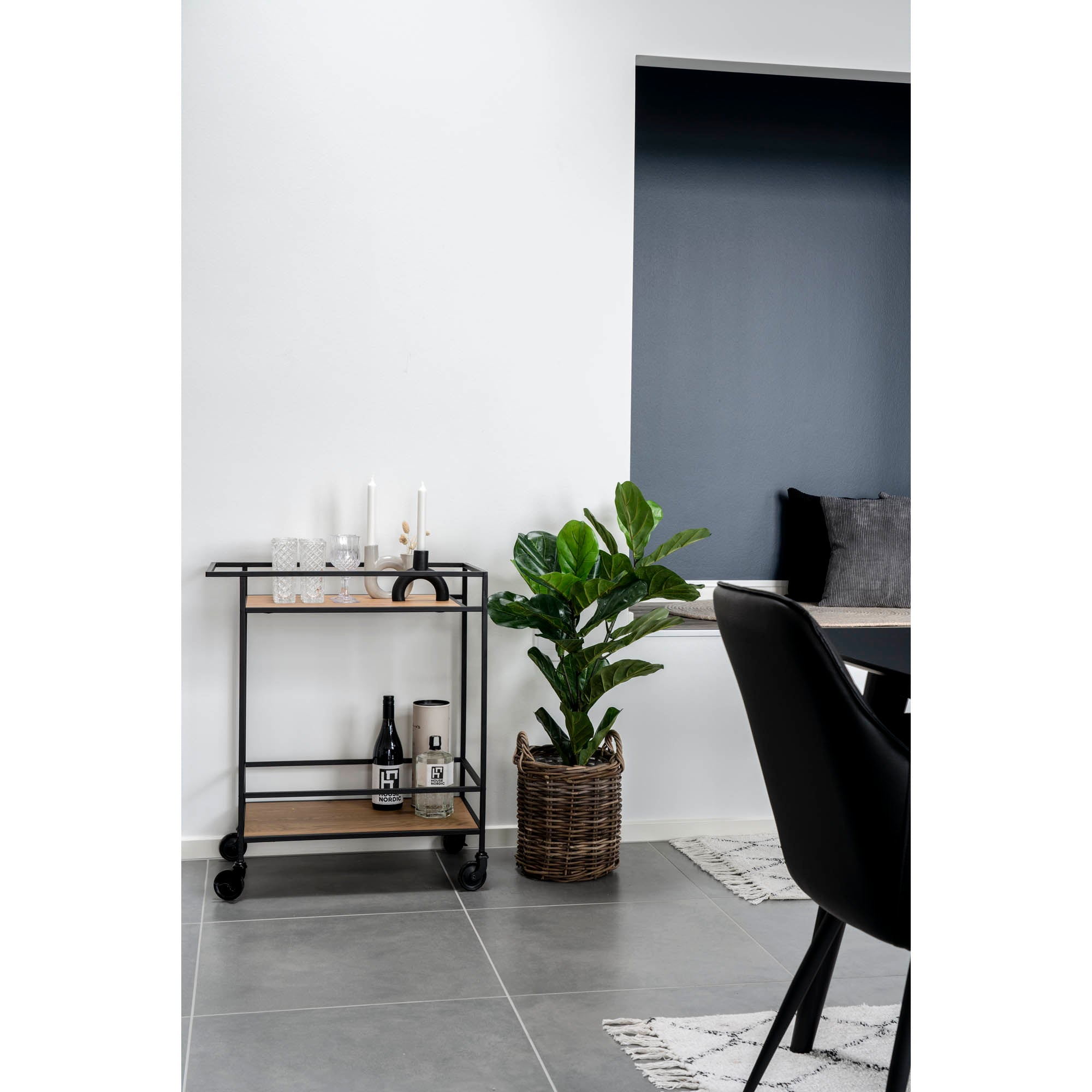 Vita Bartrolley - Met 2 planken, eikenlook, zwart frame 68x40x79 cm