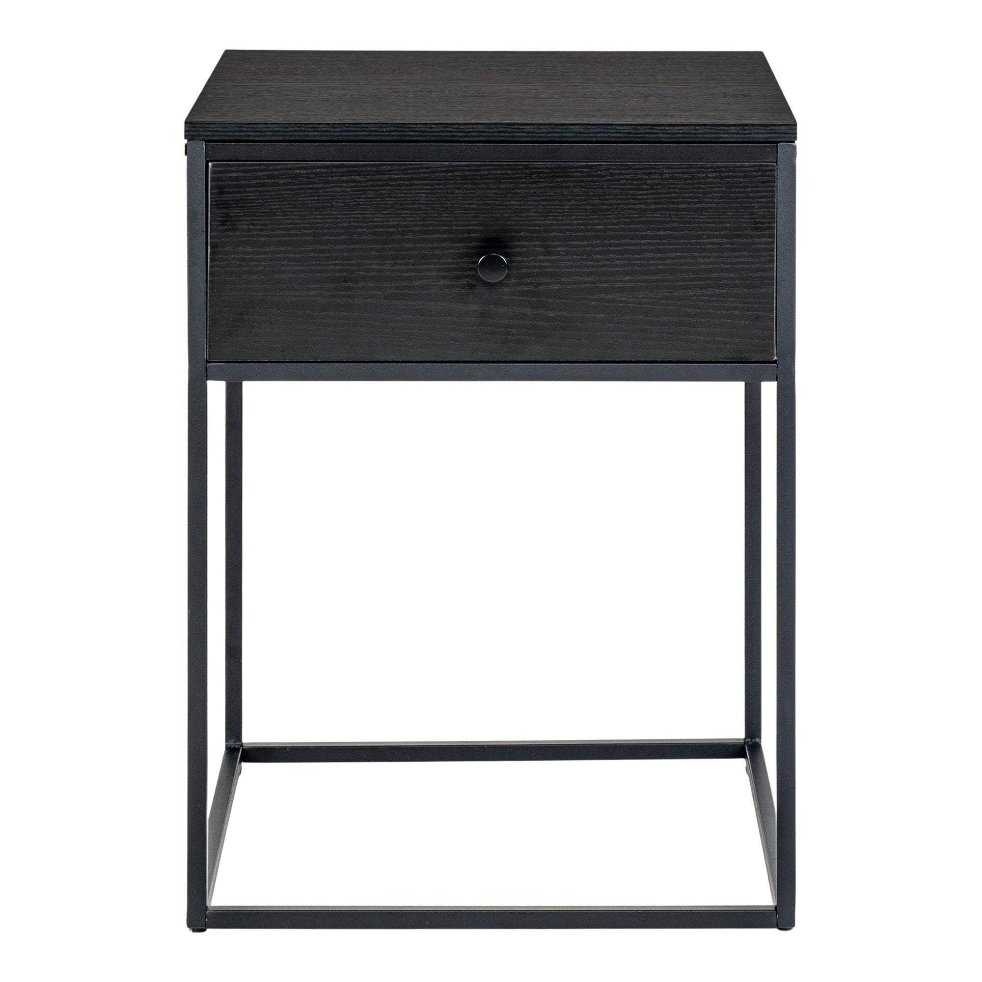 Vita Bijzettafel - Bijzettafel met 1 lade, zwart, zwart frame 40x40x55 cm