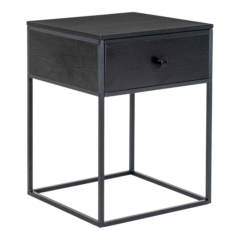 Vita Bijzettafel - Bijzettafel met 1 lade, zwart, zwart frame 40x40x55 cm