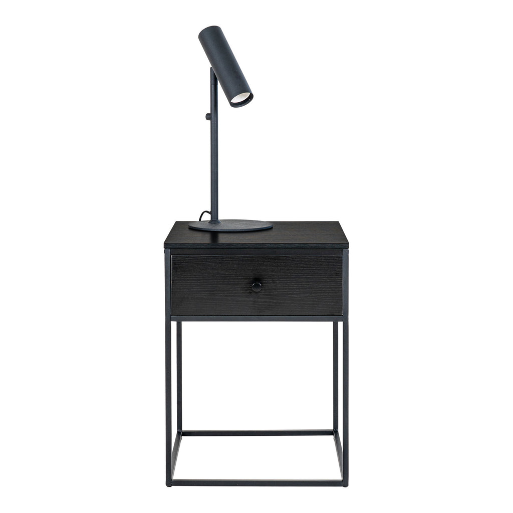 Vita Bijzettafel - Bijzettafel met 1 lade, zwart, zwart frame 40x40x55 cm