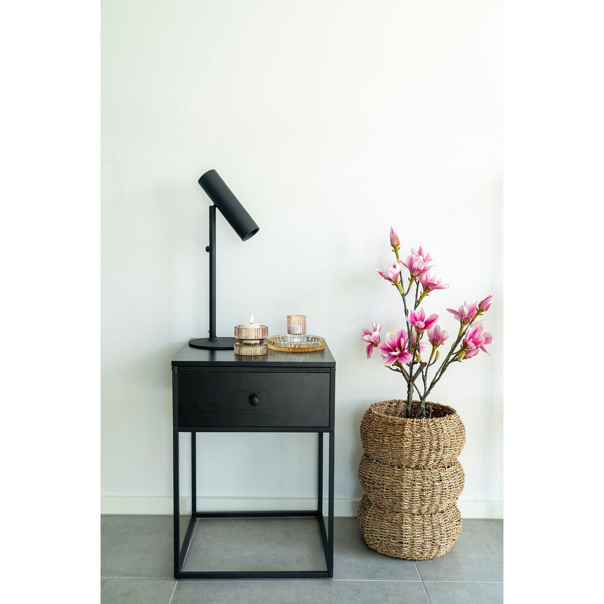 Vita Bijzettafel - Bijzettafel met 1 lade, zwart, zwart frame 40x40x55 cm