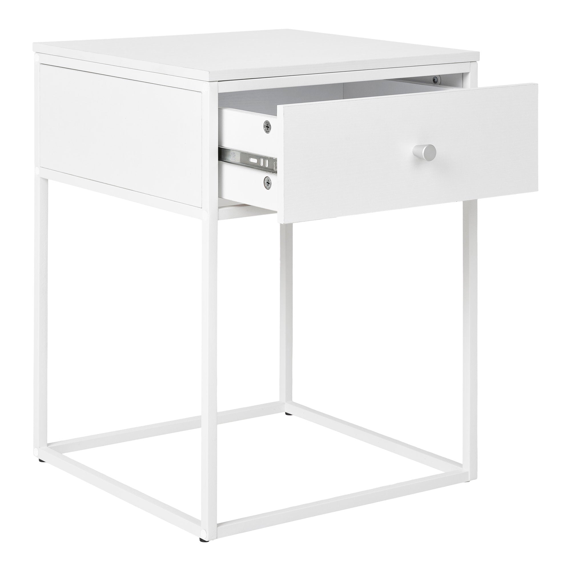 Vita Bijzettafel - Bijzettafel met 1 lade, wit, wit frame 40x40x55 cm
